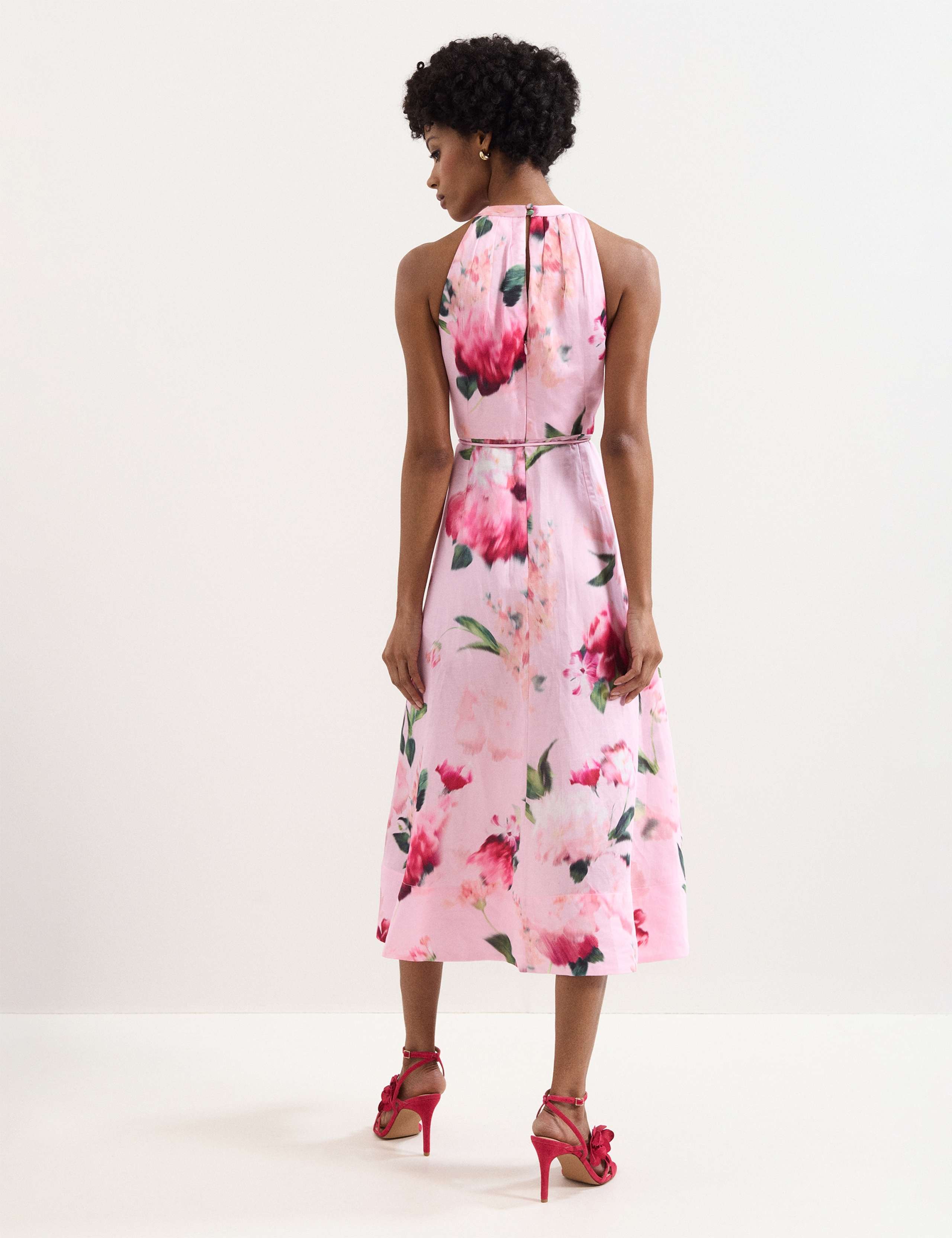 Linen Blend Floral Halter Neck Midi Dress 4 of 6