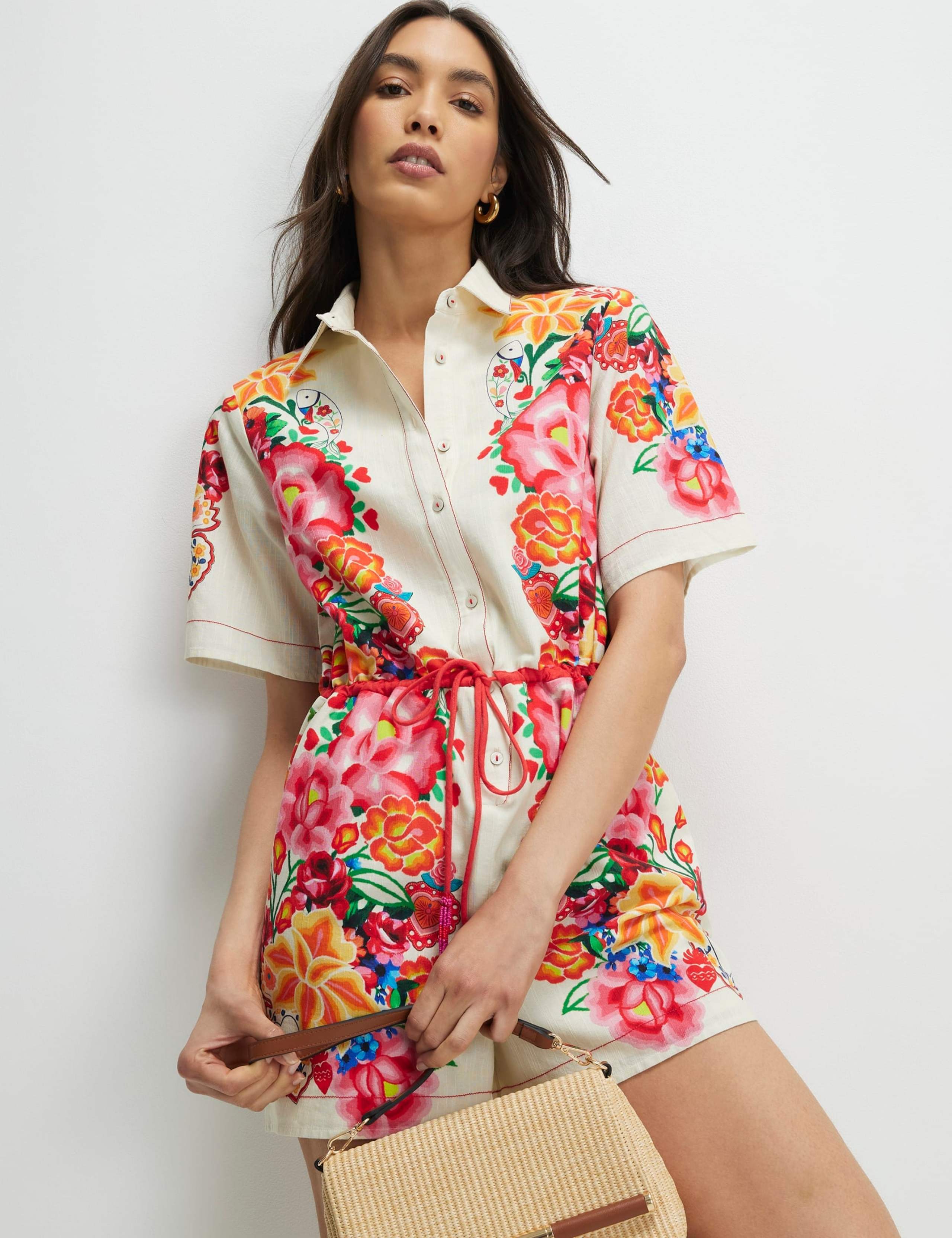 Pure Cotton Floral Short Sleeve Playsuit 1 of 3