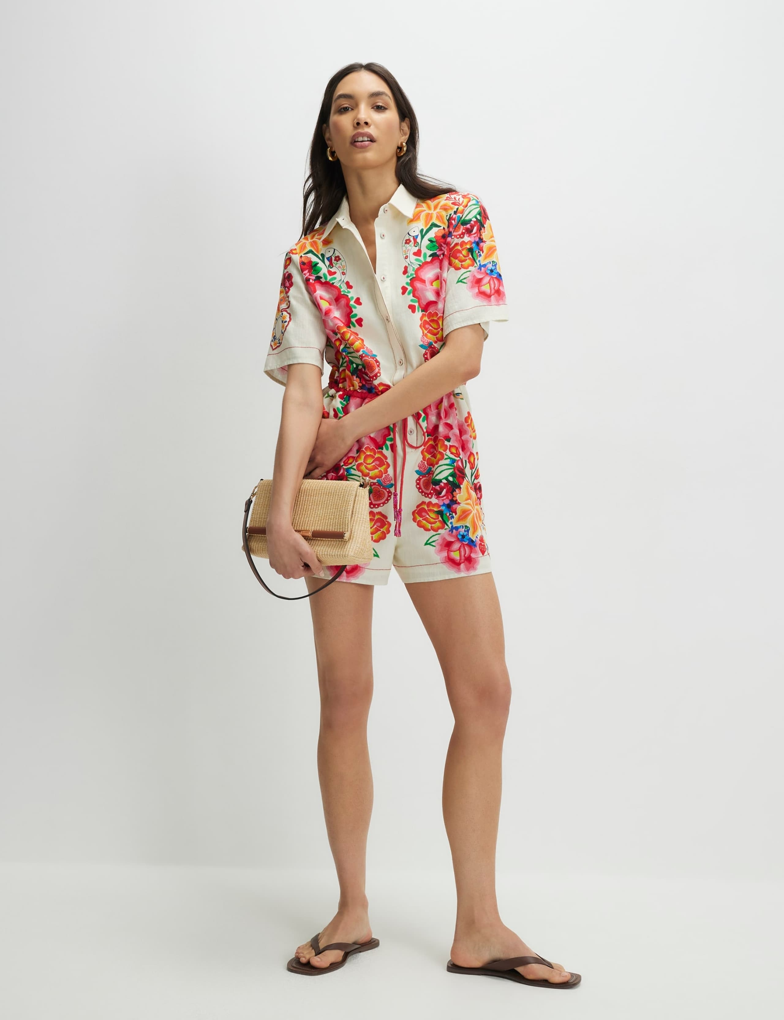 Pure Cotton Floral Short Sleeve Playsuit 2 of 3