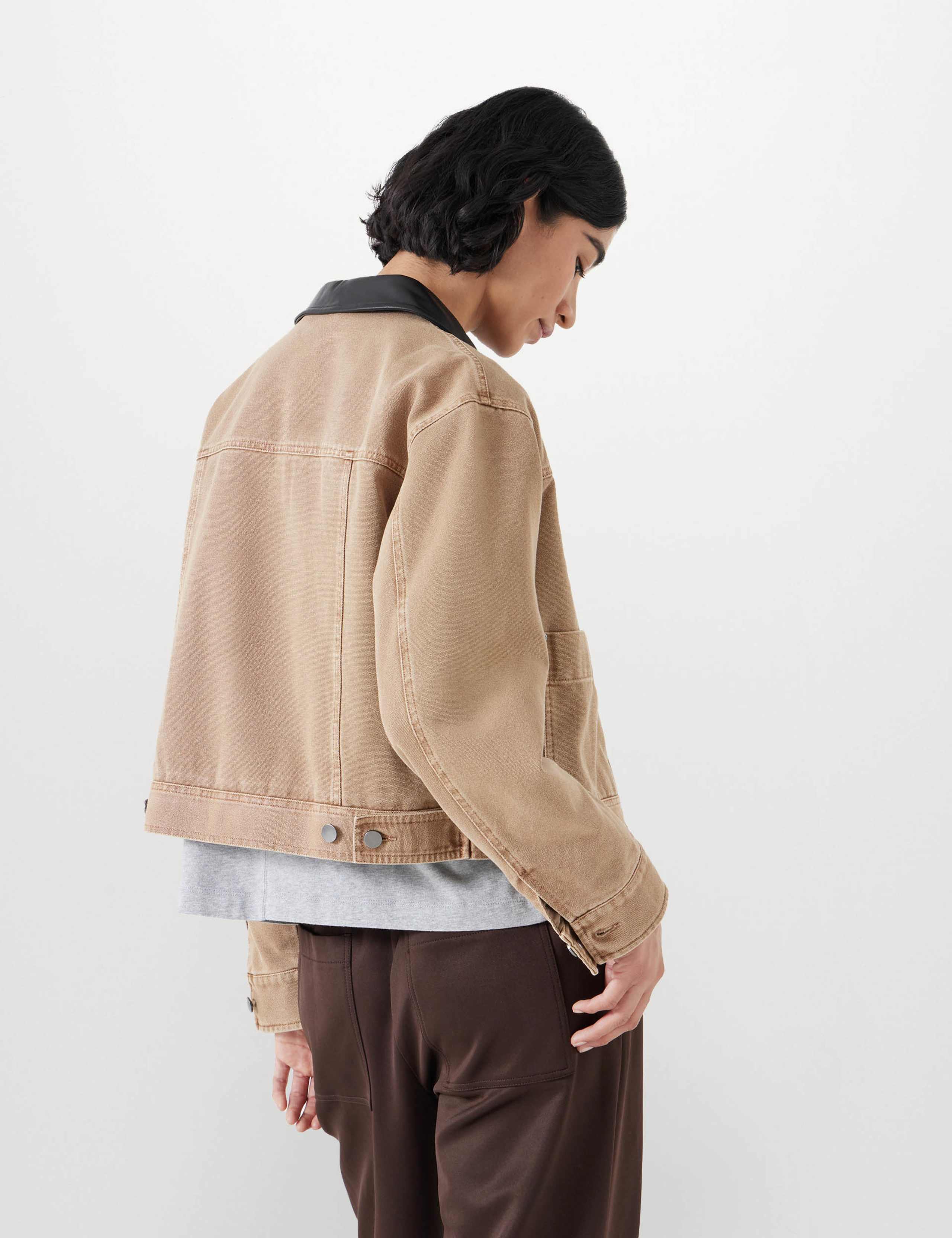 Pure Cotton Leather Collar Cropped Jacket 5 of 5
