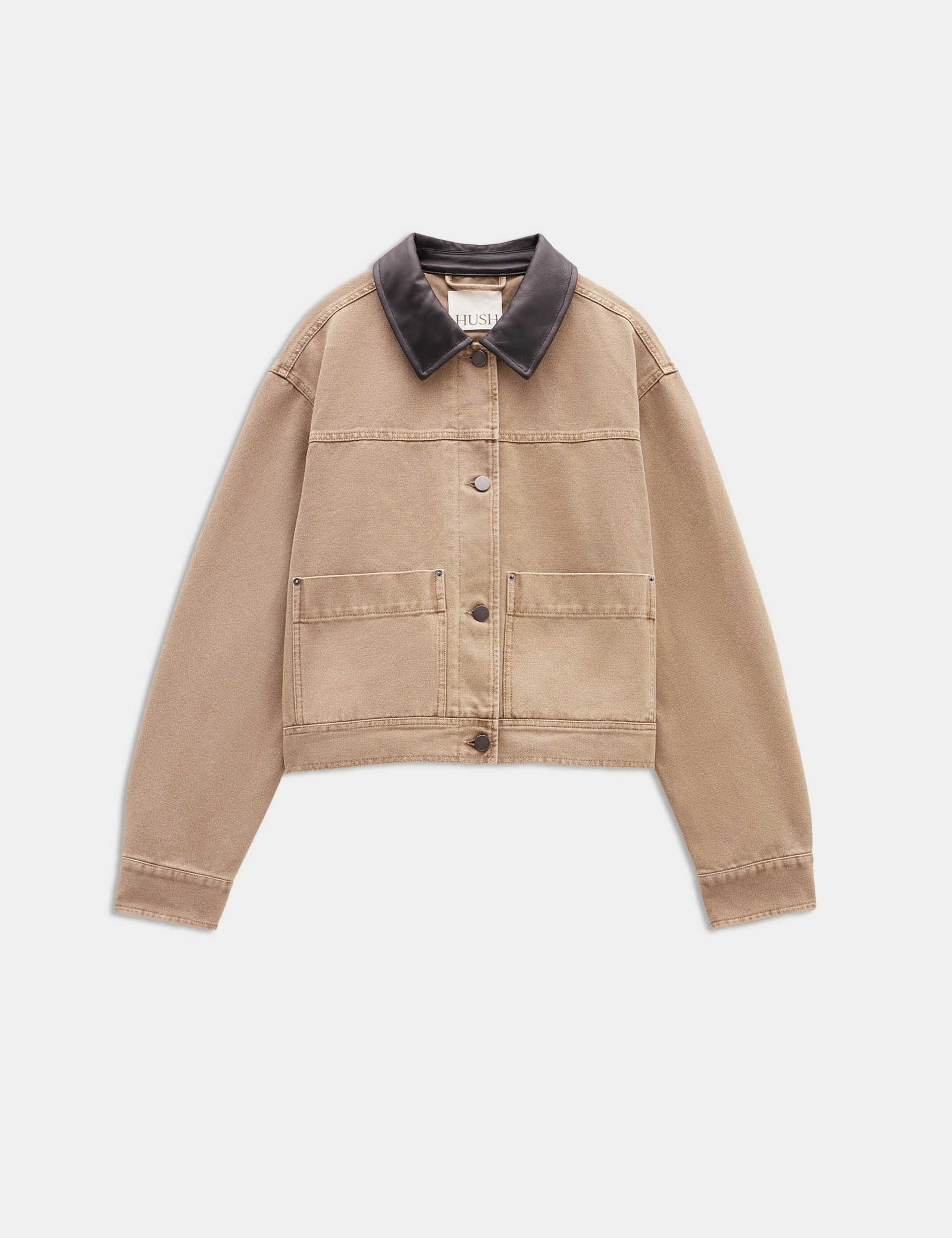 Pure Cotton Leather Collar Cropped Jacket 2 of 5