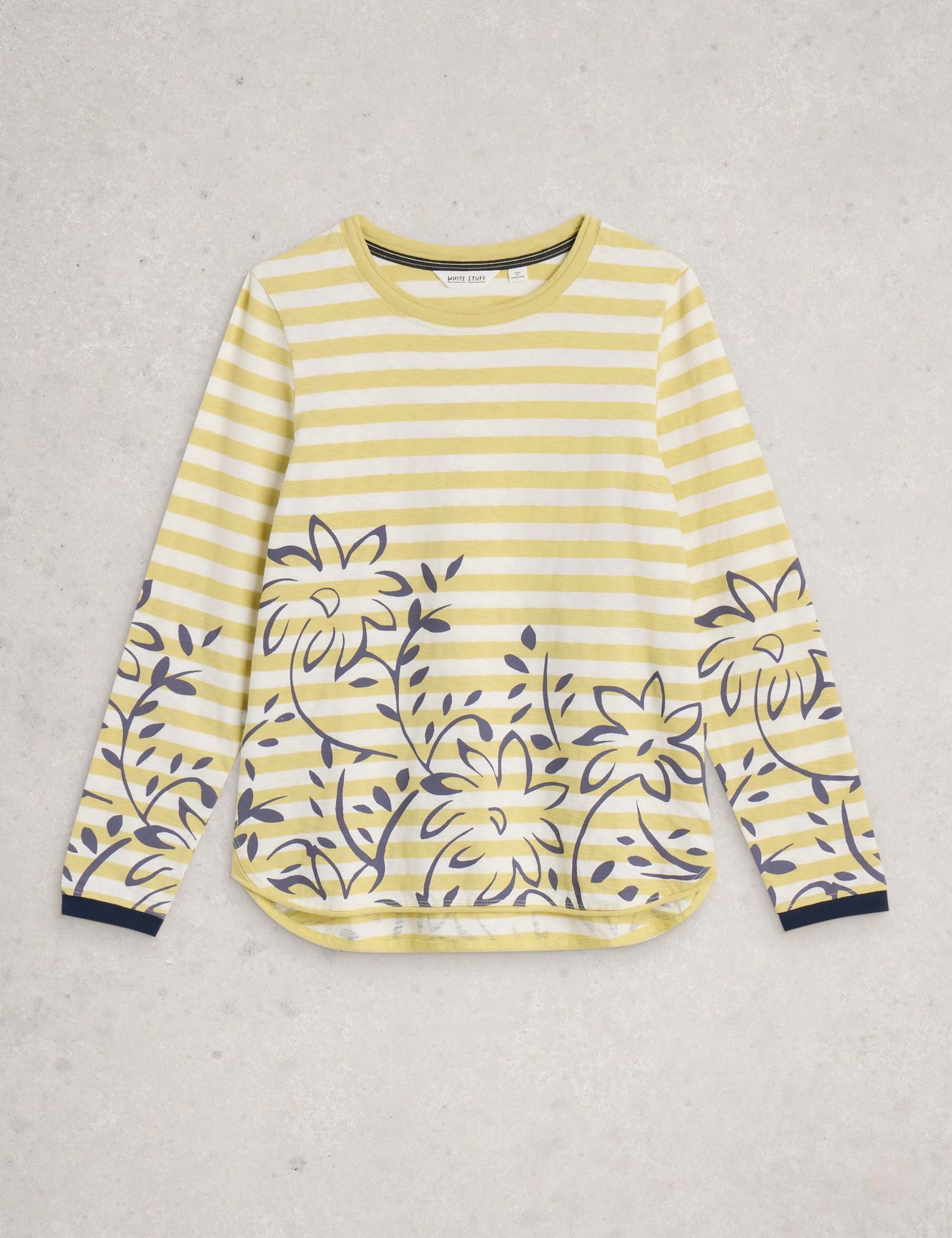 Pure Cotton Striped Floral Top 2 of 6