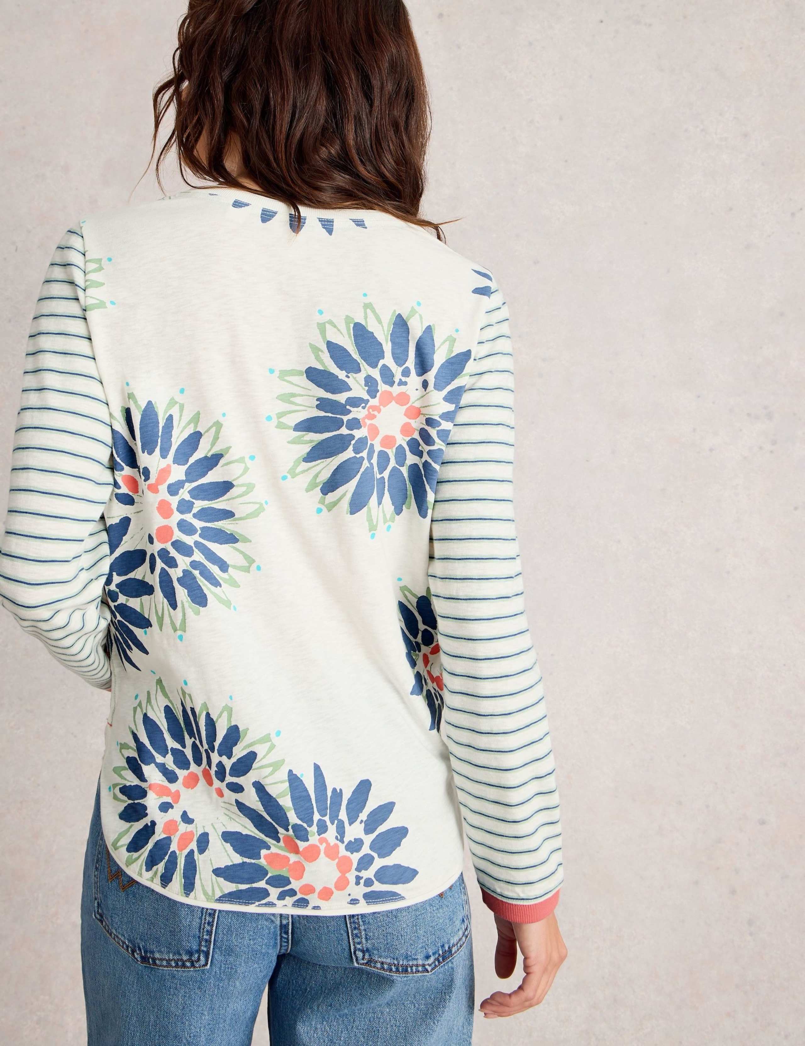 Pure Cotton Striped Floral Top 5 of 6