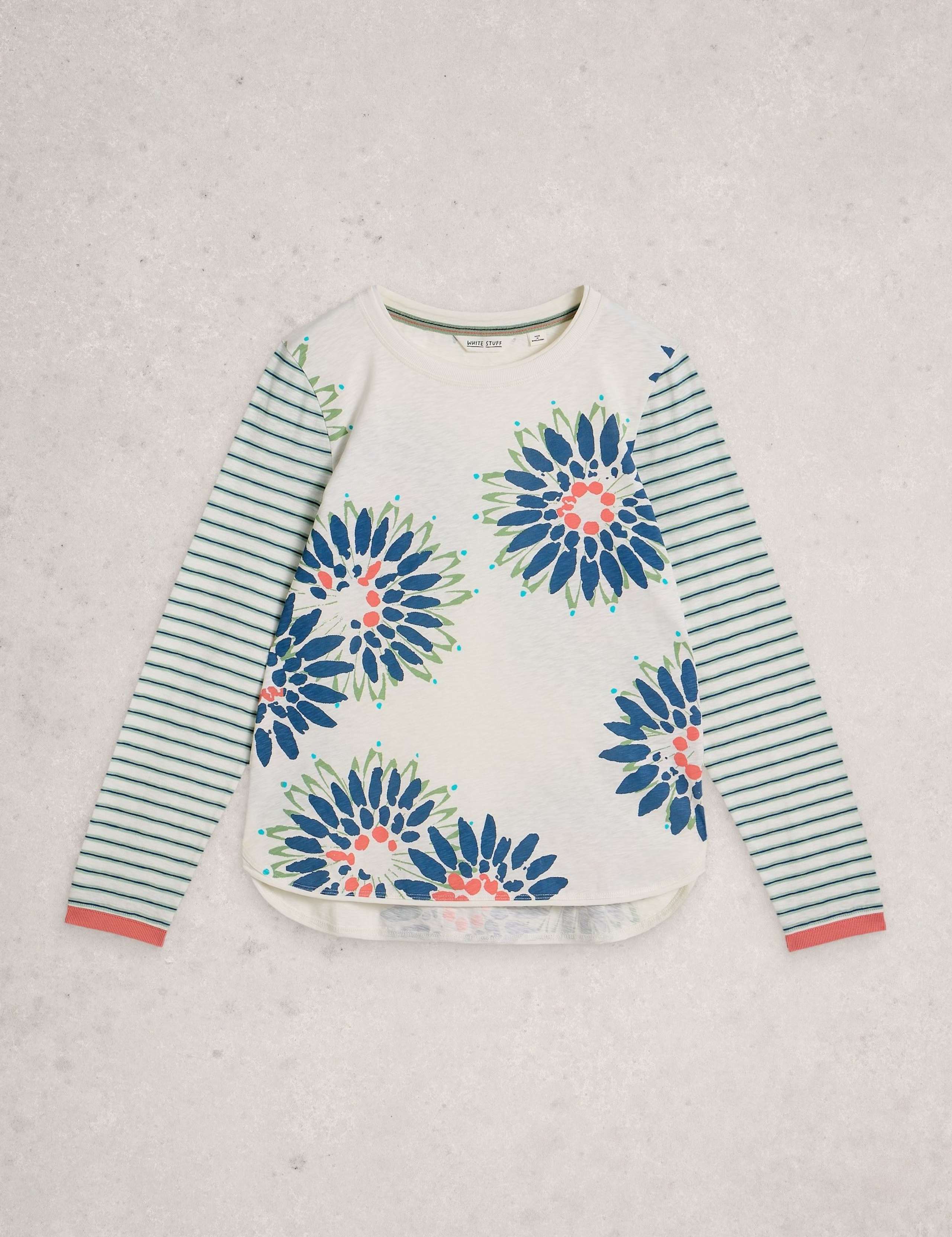 Pure Cotton Striped Floral Top 2 of 6