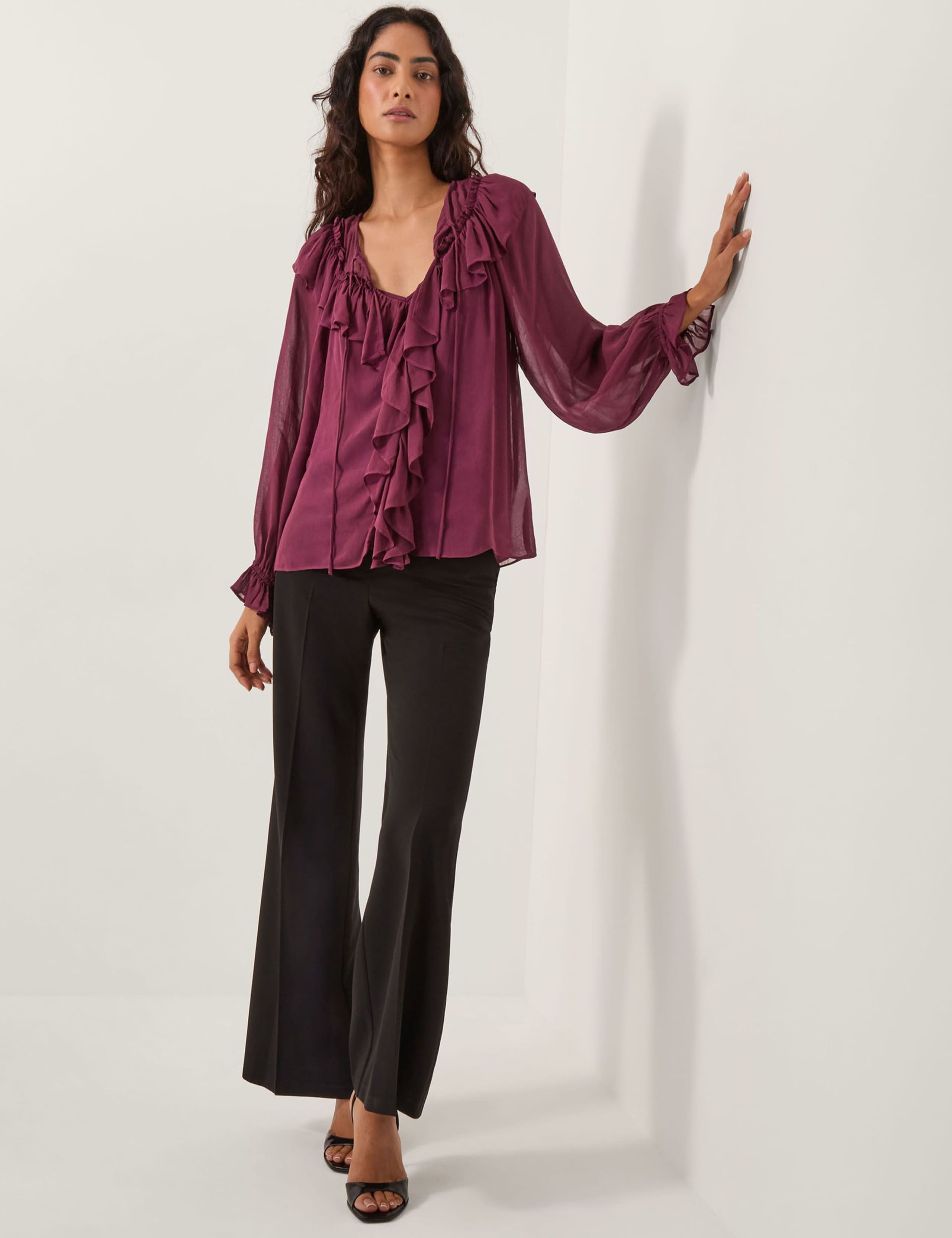 Tie Neck Frill Detail Blouson Sleeve Blouse 3 of 6