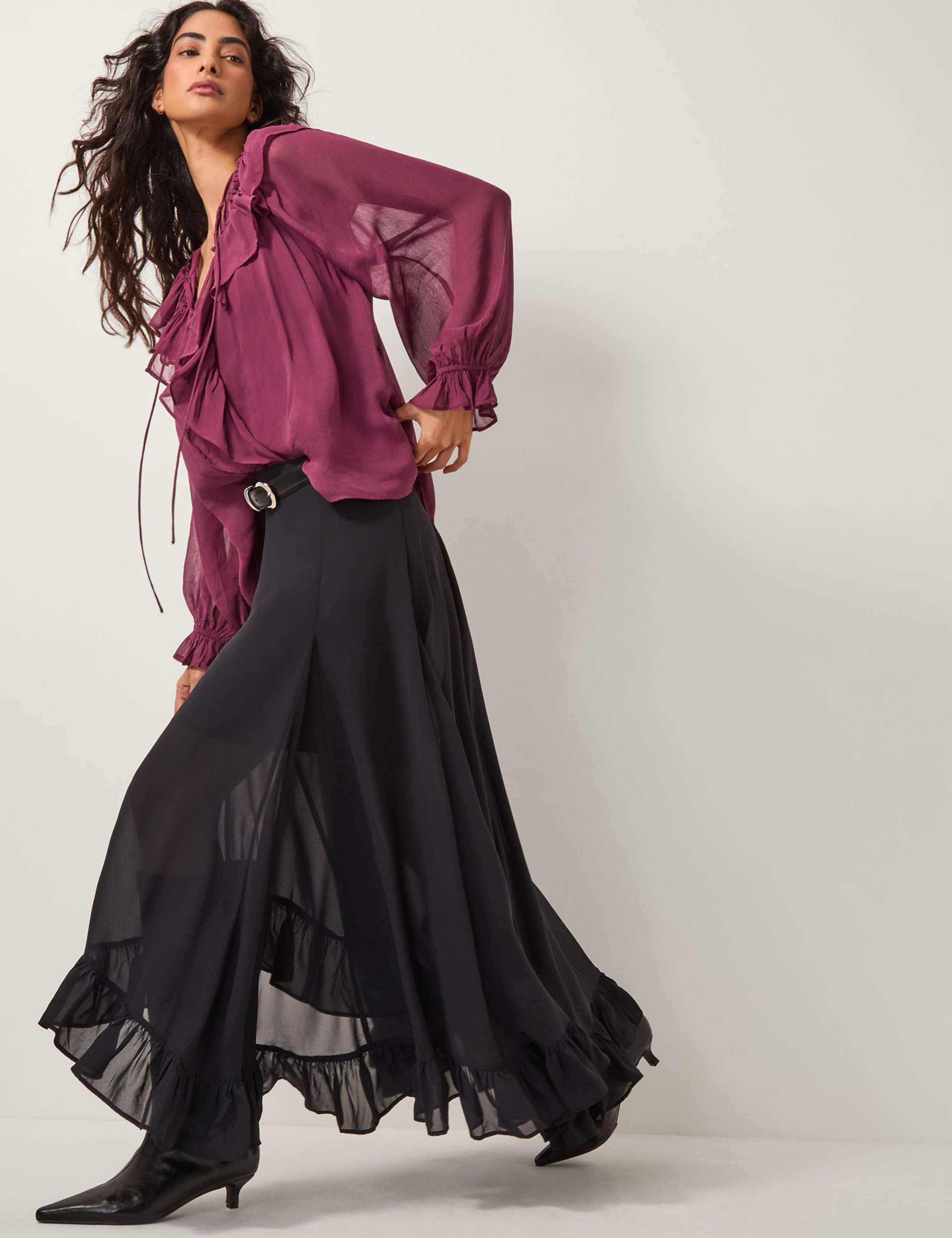 Tie Neck Frill Detail Blouson Sleeve Blouse 4 of 6