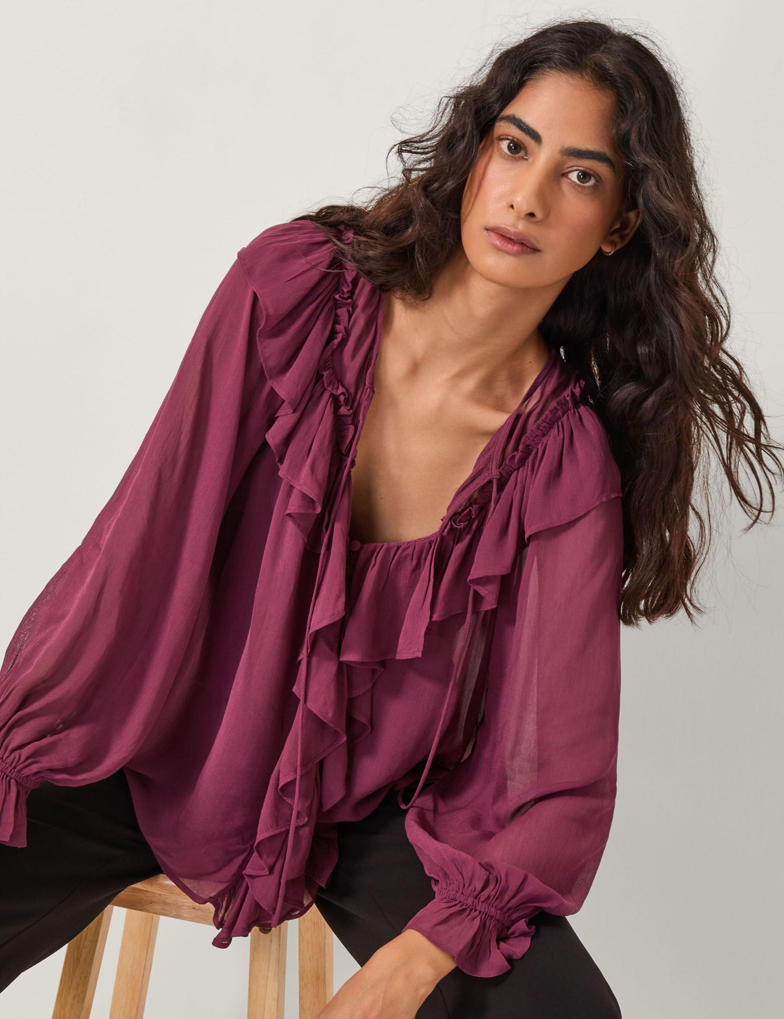 Tie Neck Frill Detail Blouson Sleeve Blouse 5 of 6
