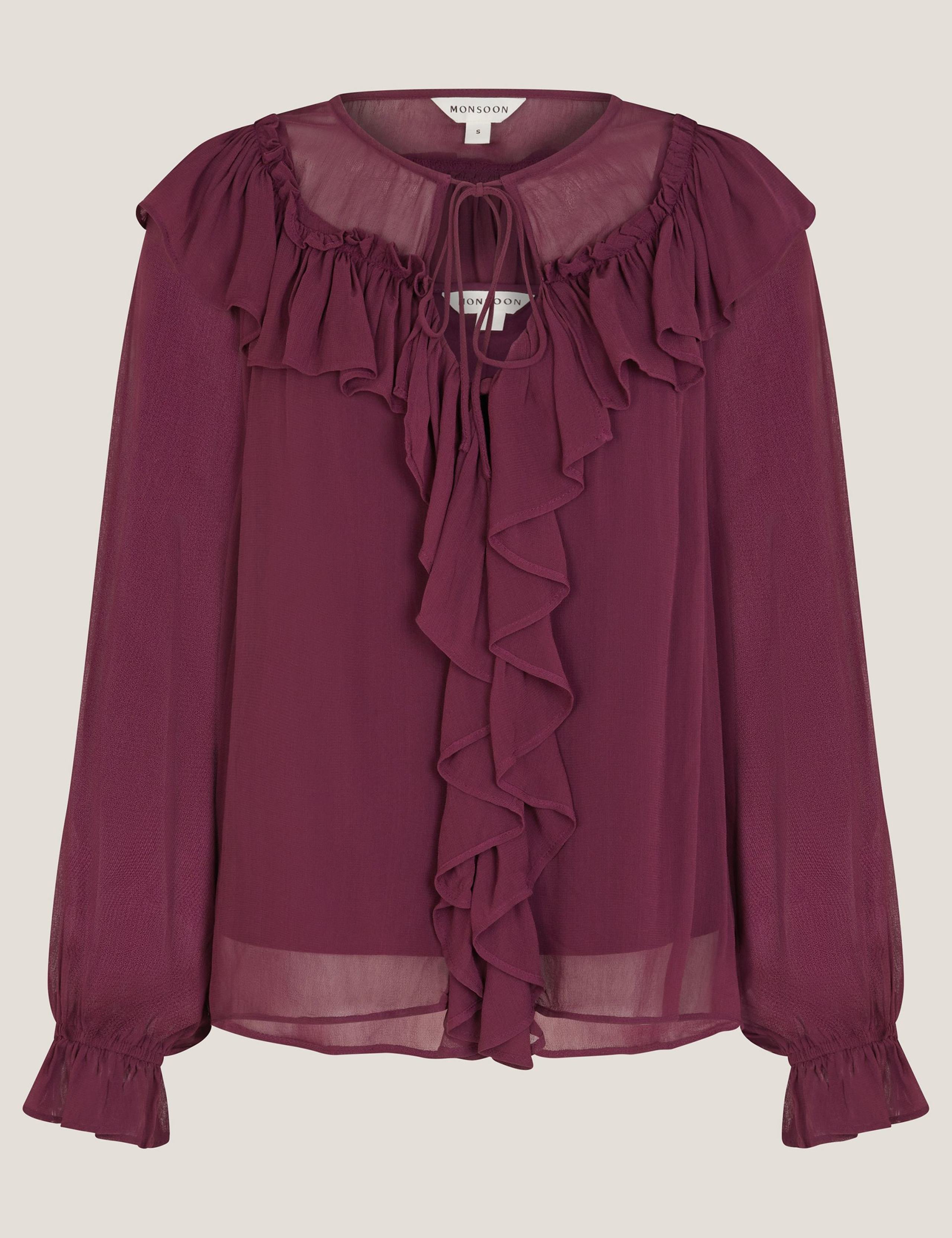 Tie Neck Frill Detail Blouson Sleeve Blouse 2 of 6
