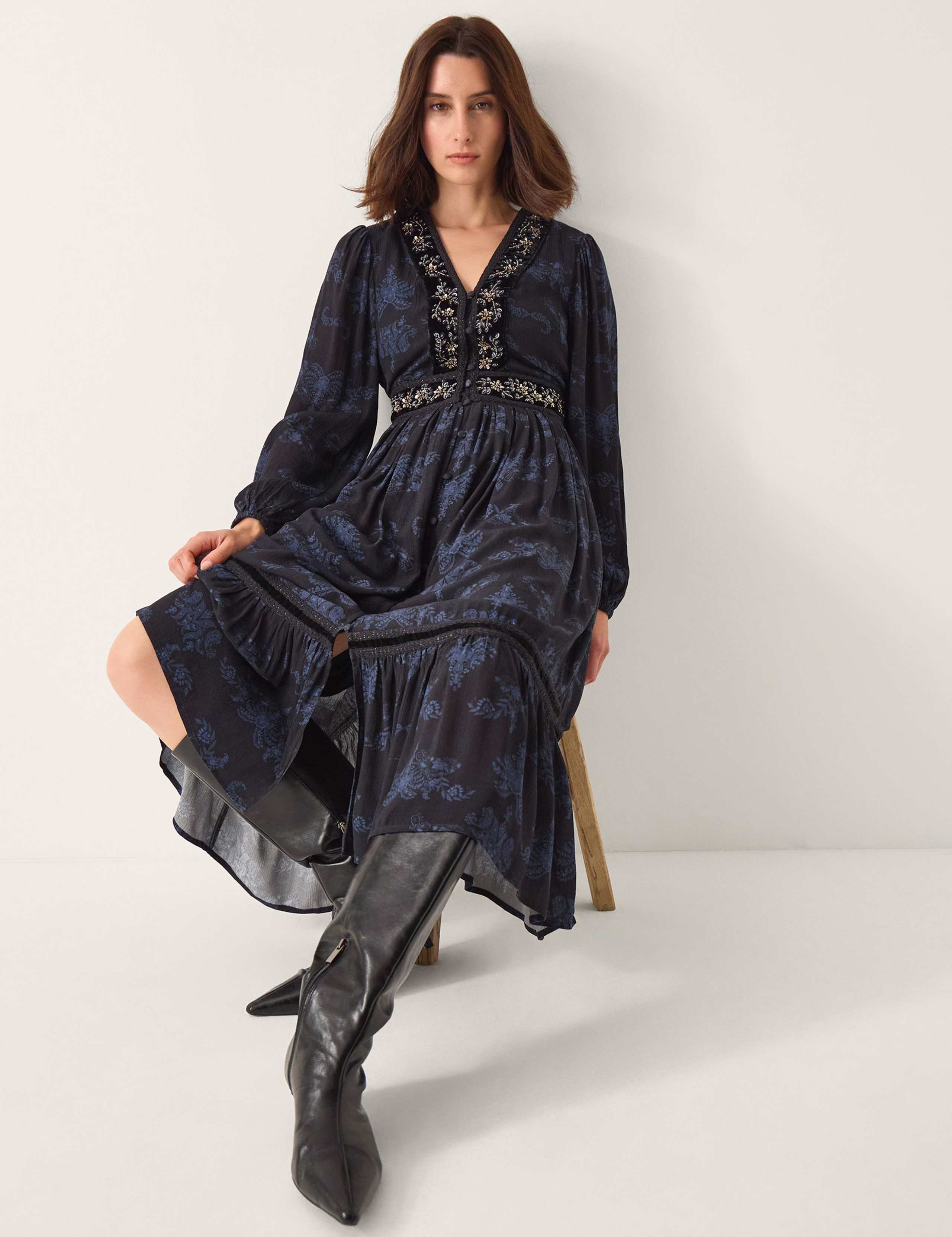 Printed V-Neck Midi Tiered Dress 4 of 4