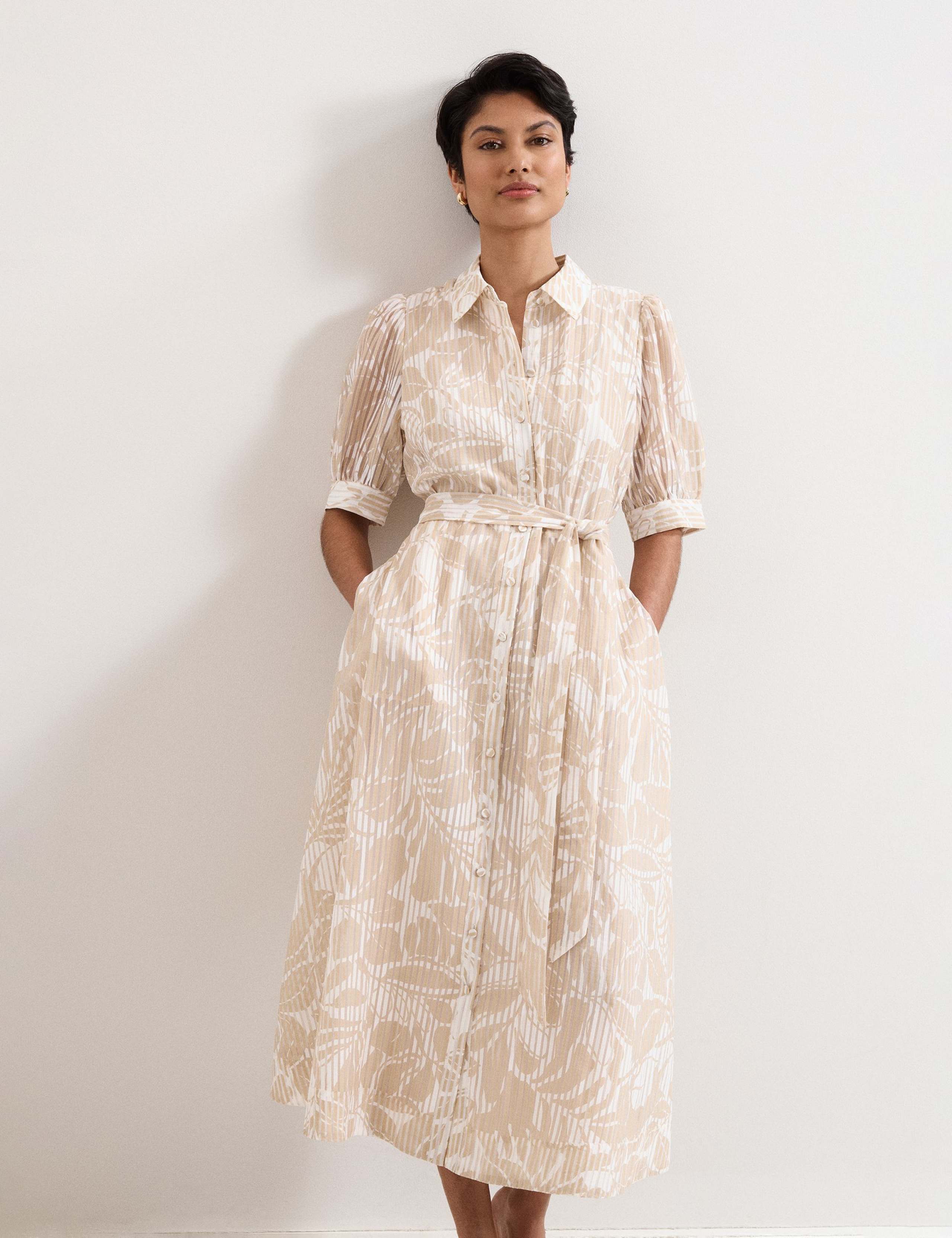 Printed Belted Midi Shirt Dress 4 of 8