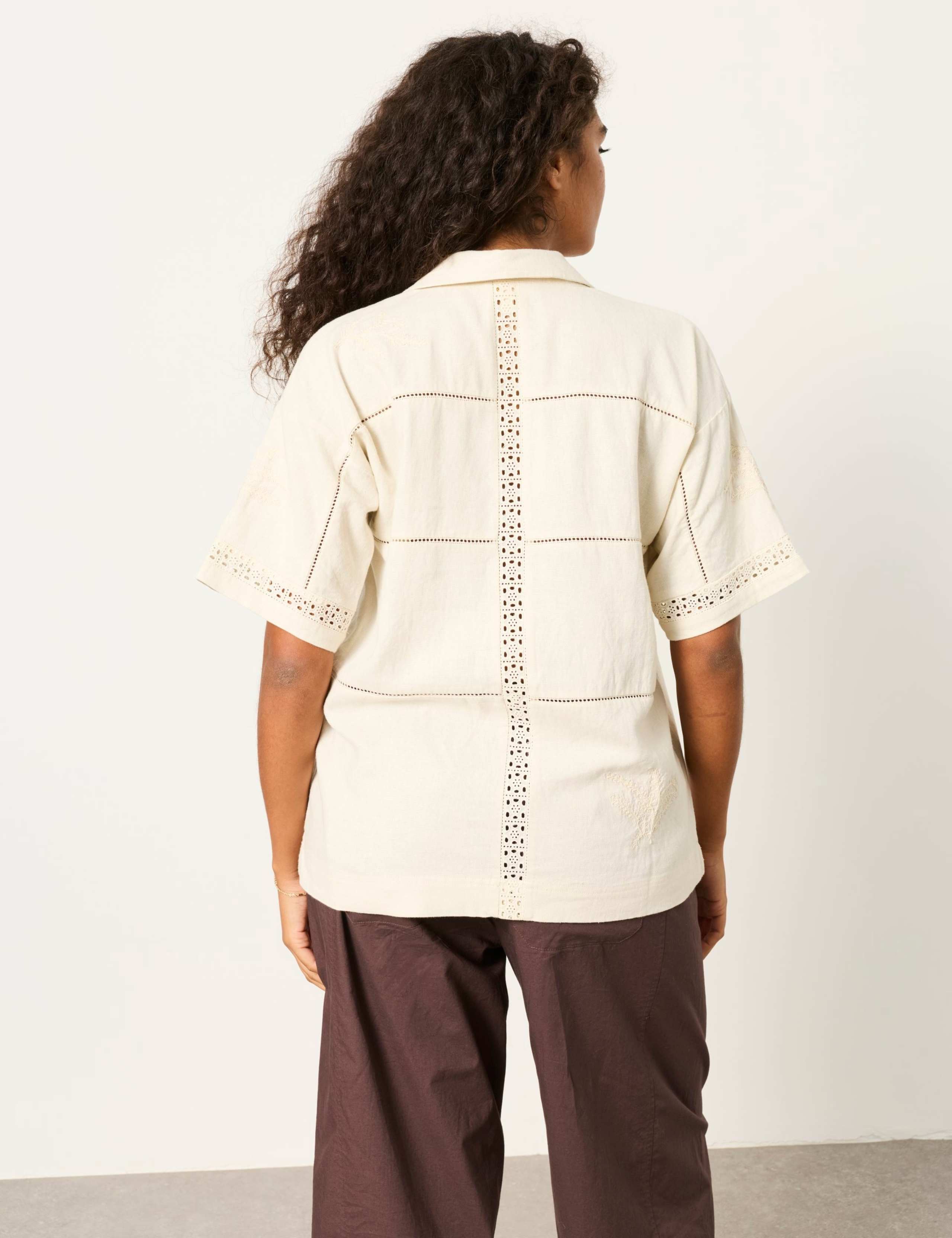 Linen Rich Broderie Collared Shirt 2 of 5
