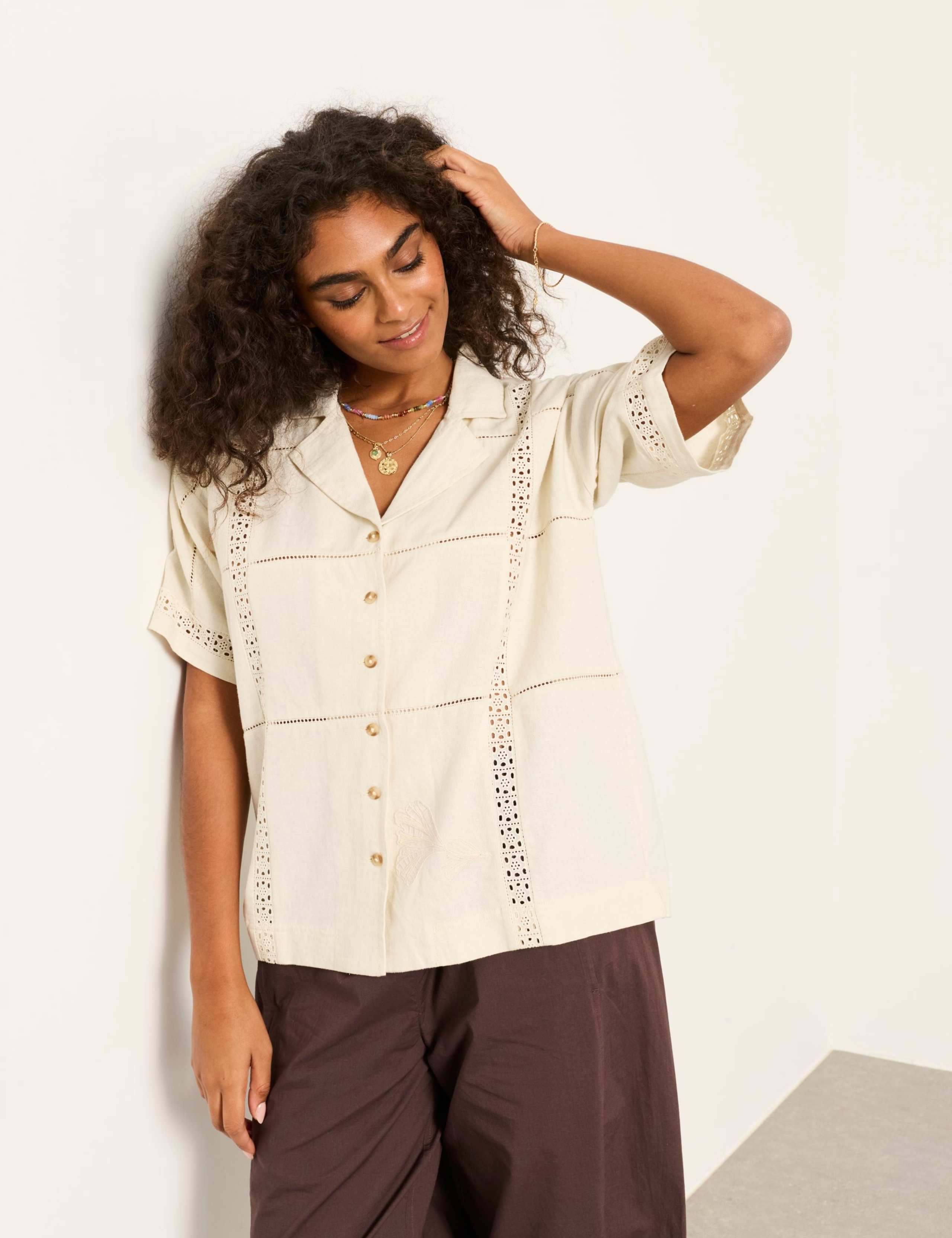 Linen Rich Broderie Collared Shirt 4 of 5