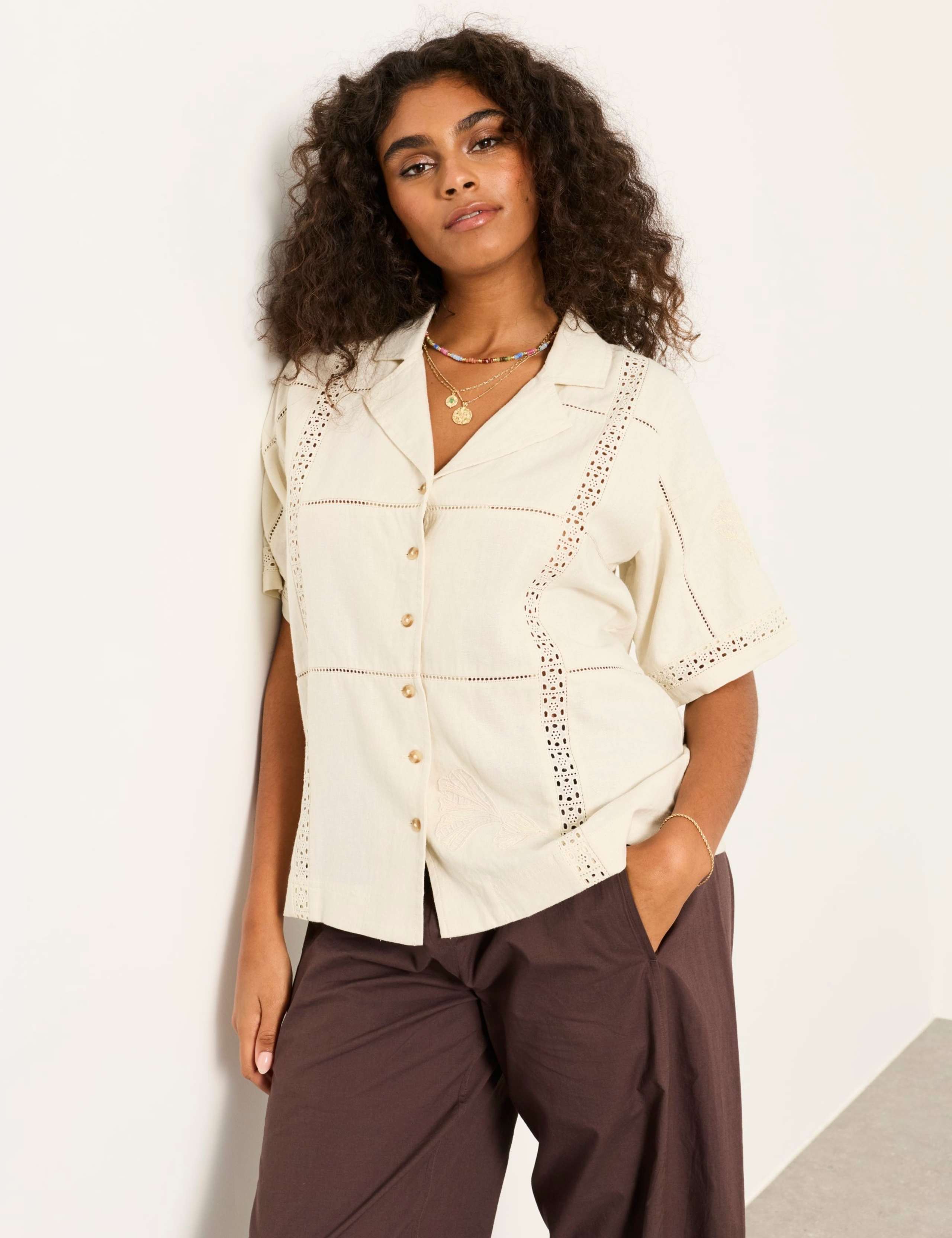 Linen Rich Broderie Collared Shirt 5 of 5
