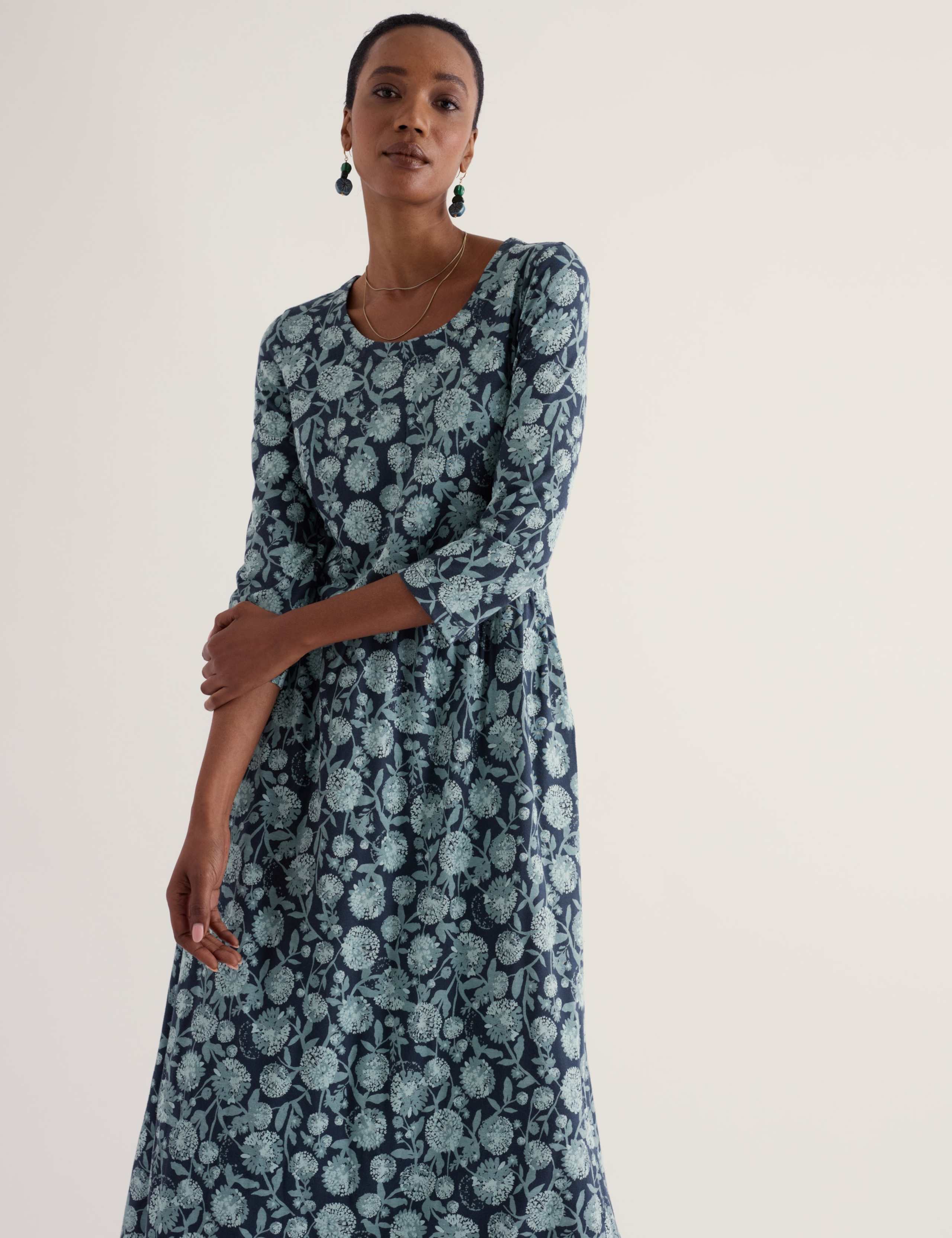 Cotton Rich Floral Midaxi Waisted Dress 3 of 5
