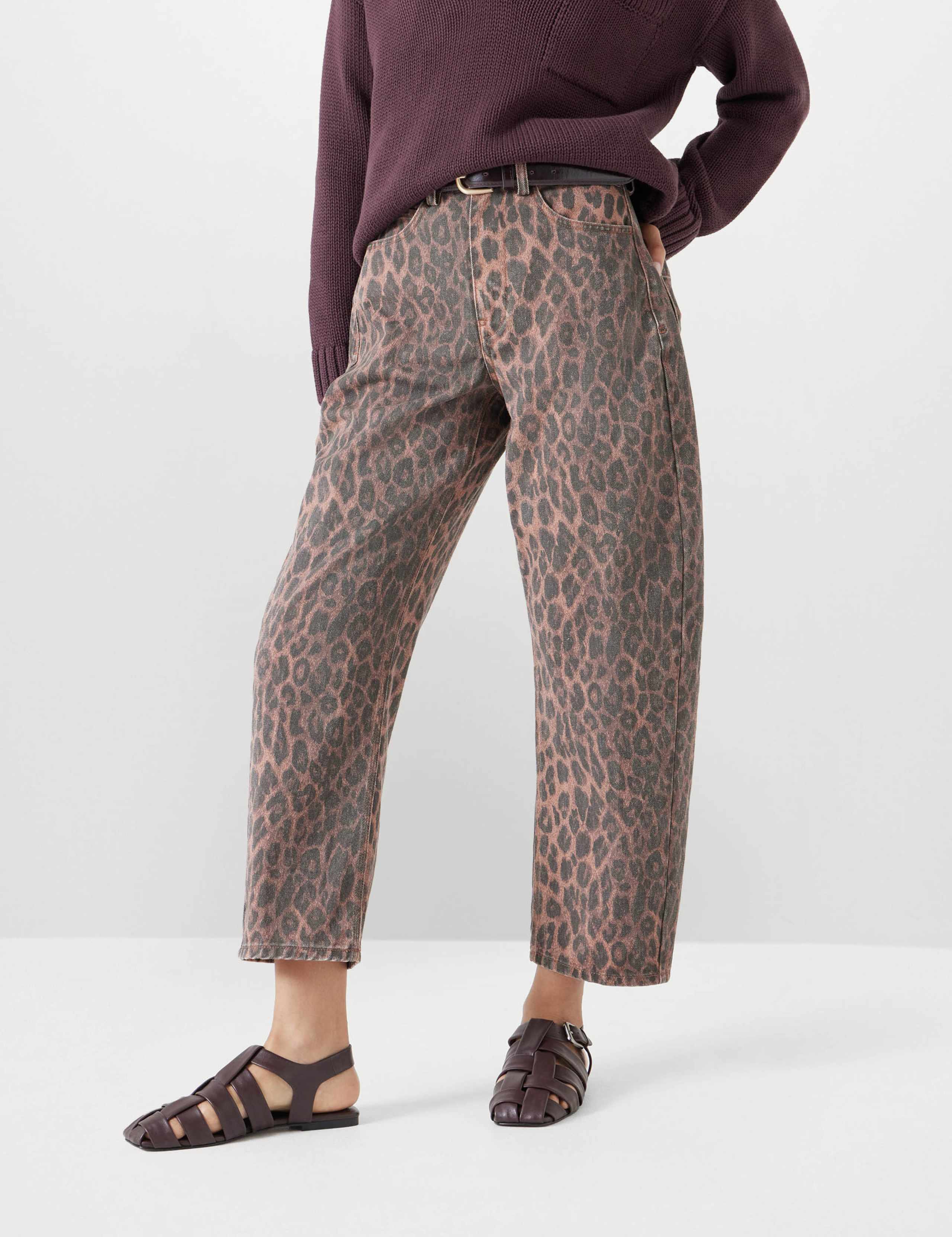 Pure Cotton Leopard Print Barrel Leg Jeans 3 of 5