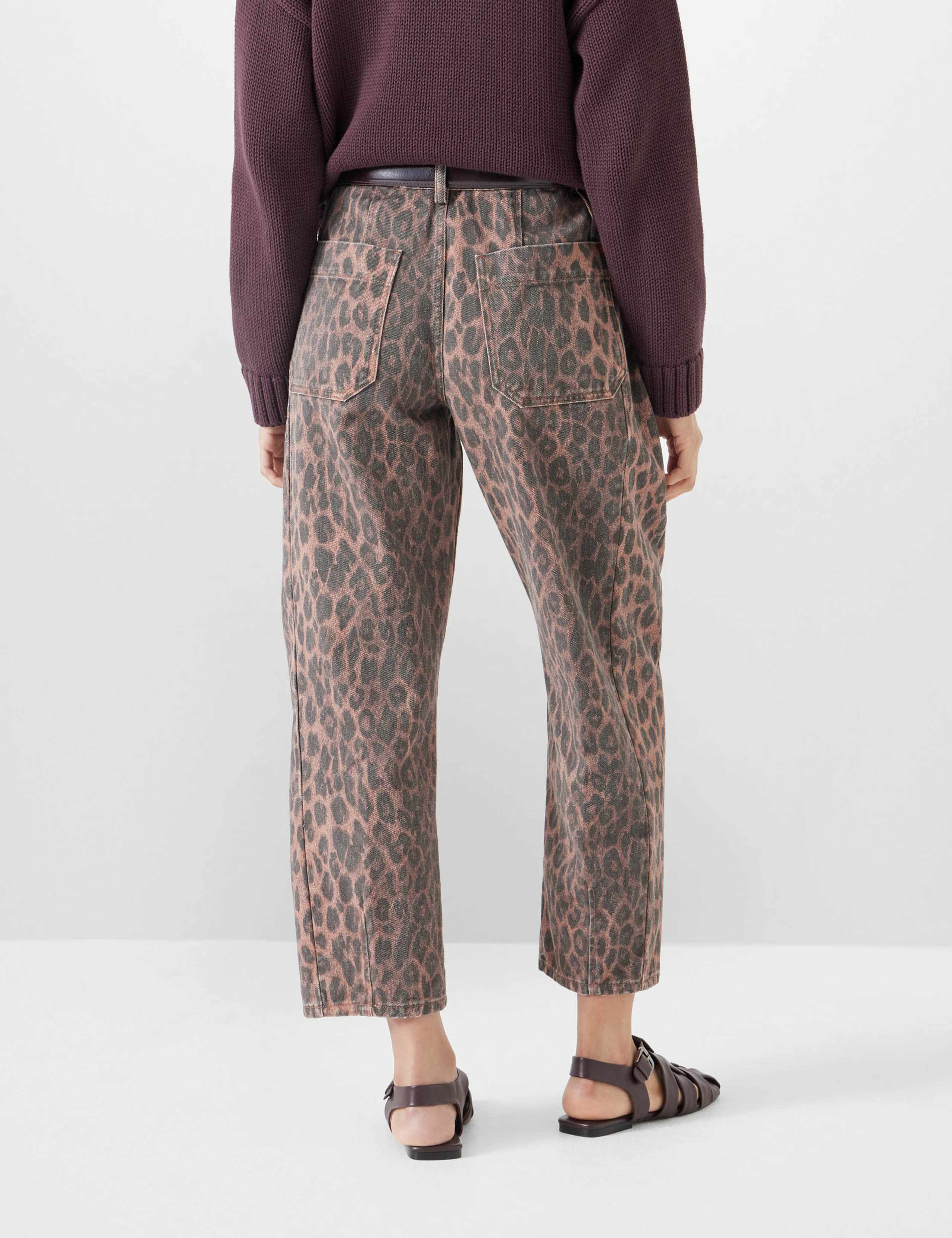 Pure Cotton Leopard Print Barrel Leg Jeans 4 of 5