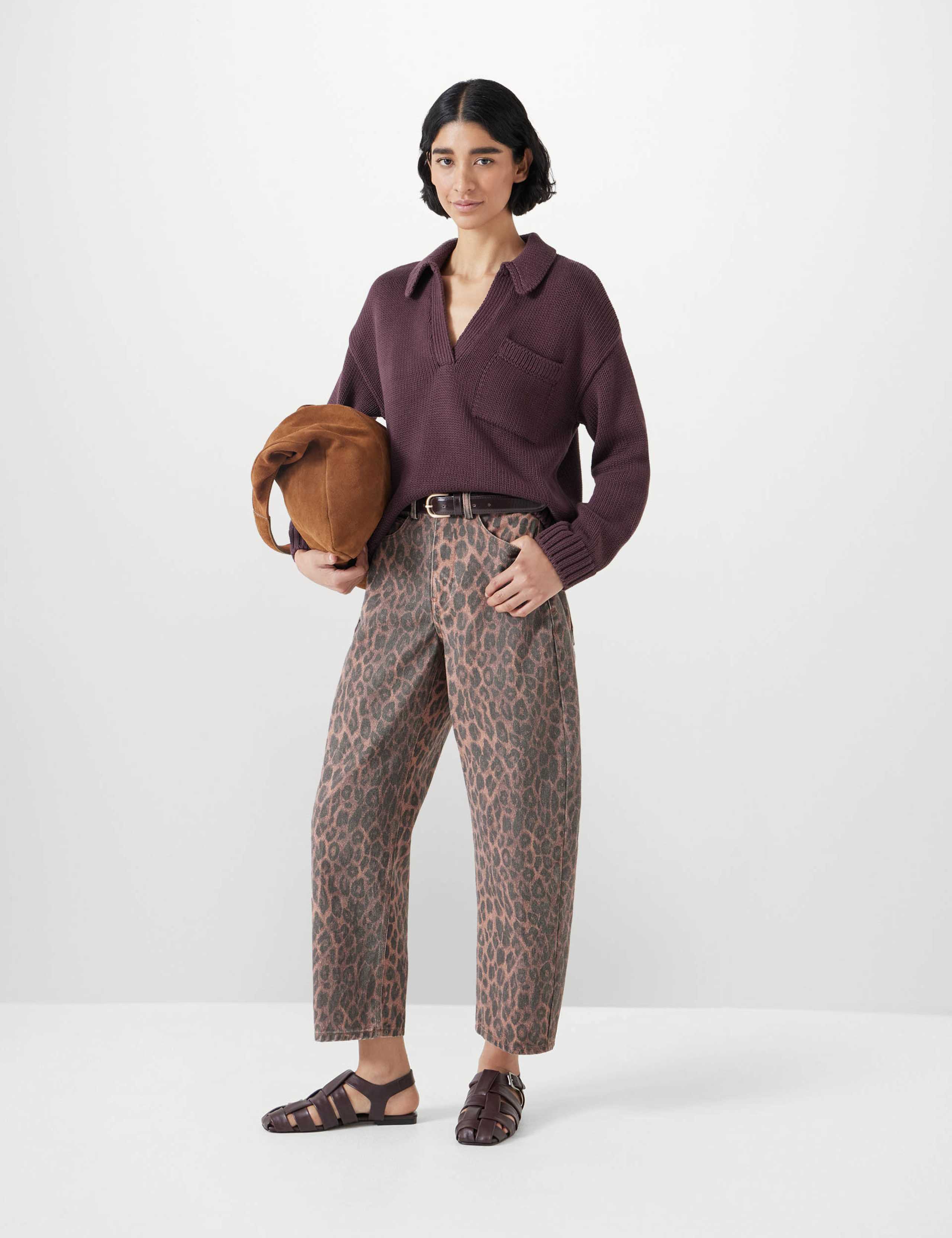 Pure Cotton Leopard Print Barrel Leg Jeans 5 of 5