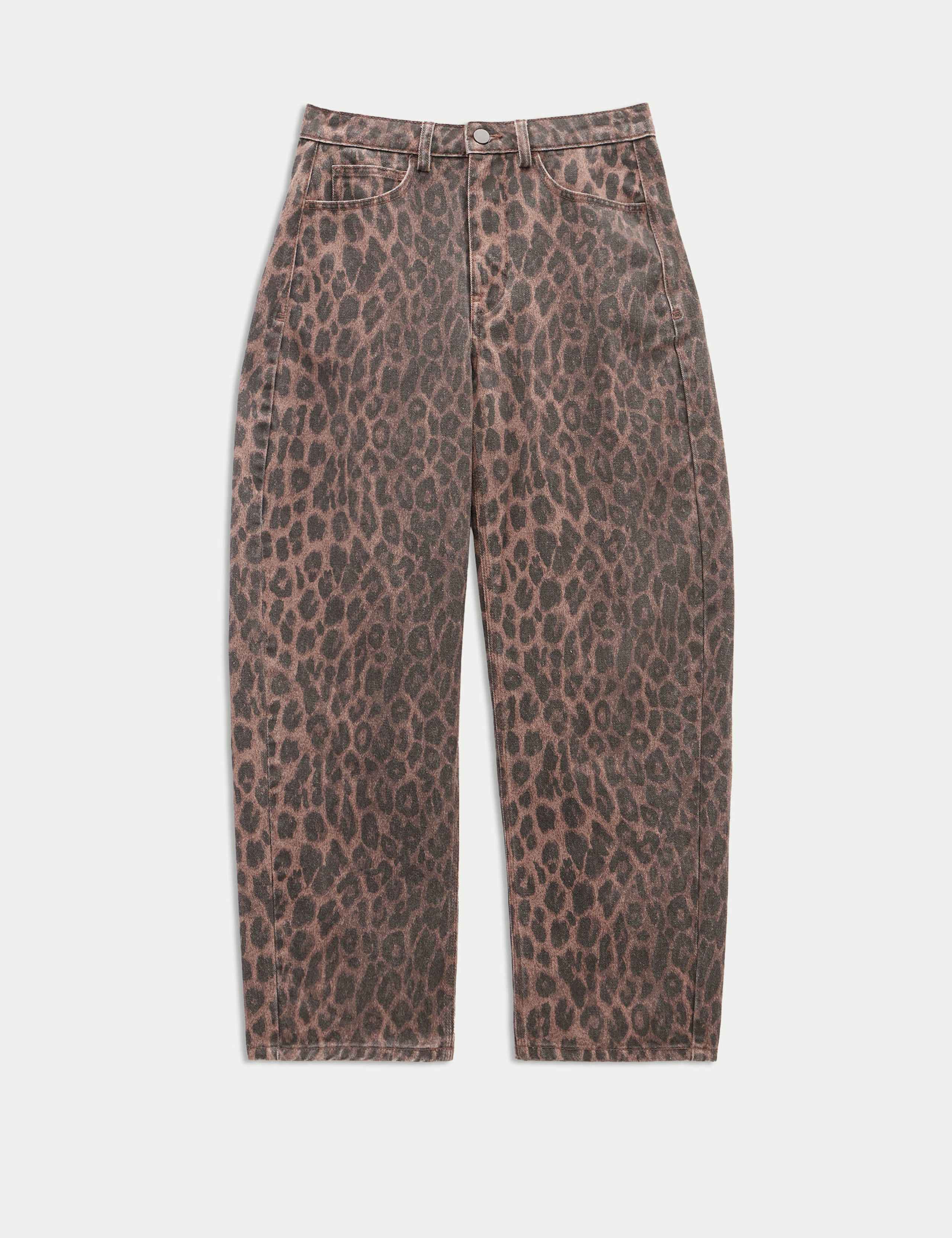Pure Cotton Leopard Print Barrel Leg Jeans 2 of 5