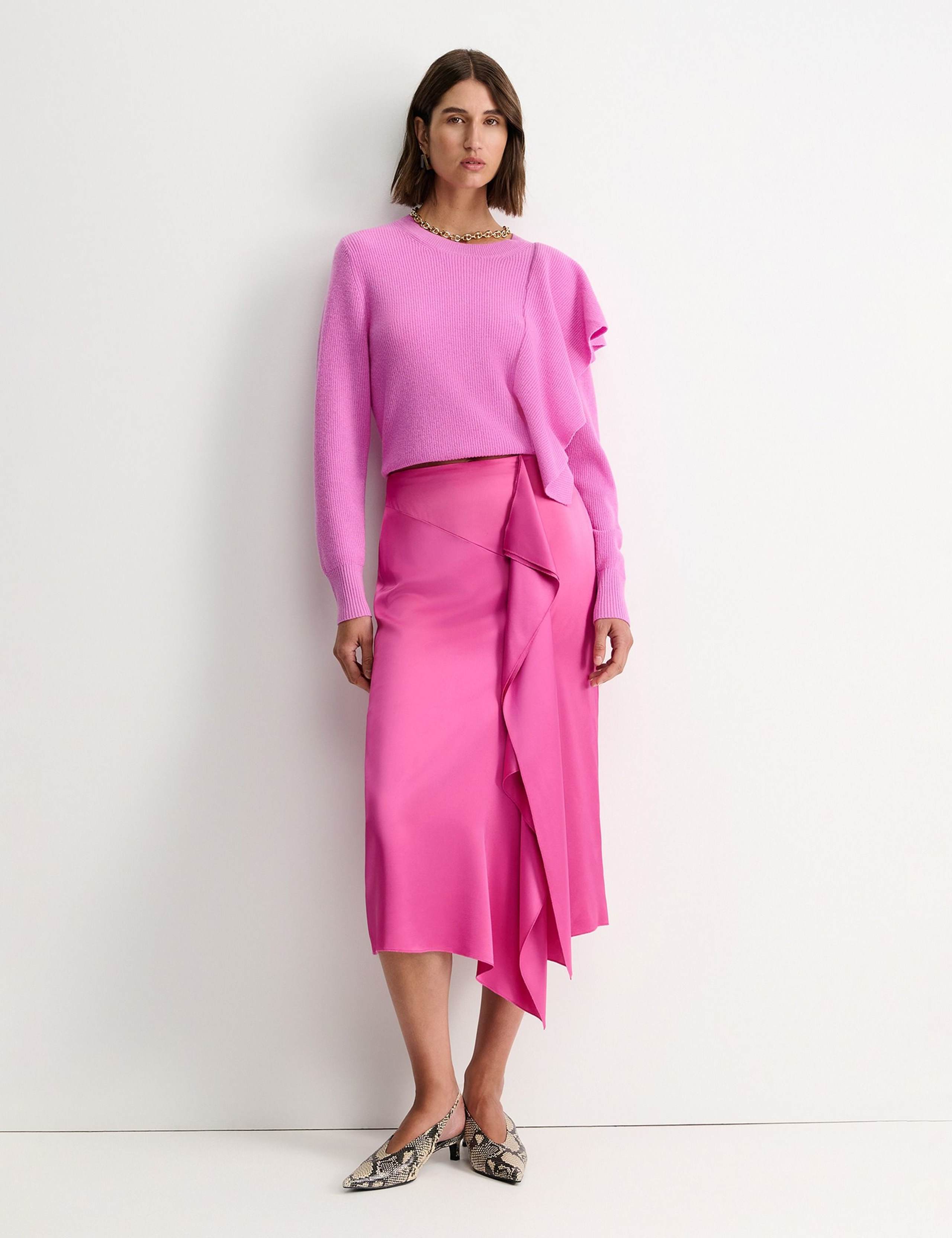 Sateen Ruffle Midi Asymmetric Skirt 2 of 4