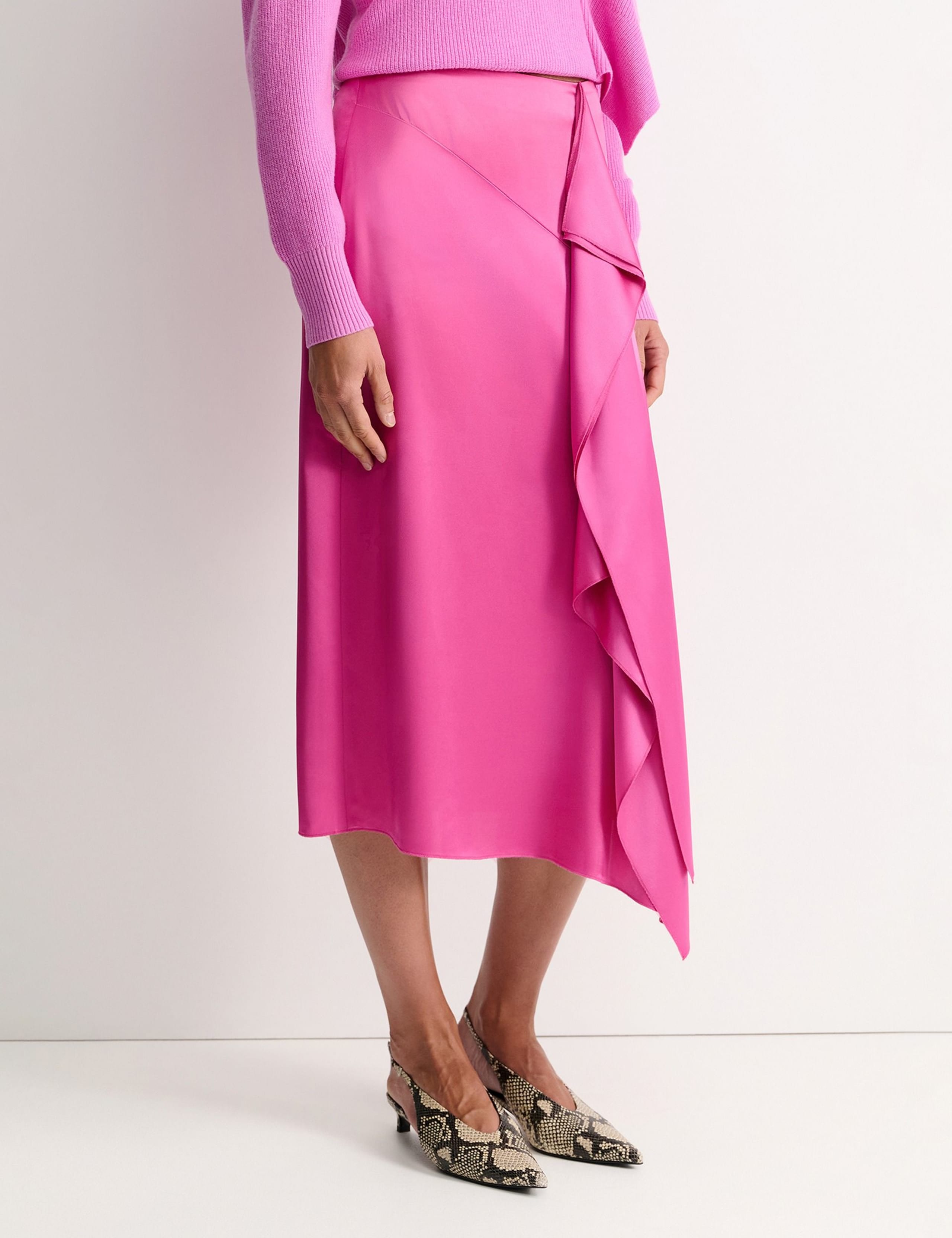 Sateen Ruffle Midi Asymmetric Skirt 3 of 4