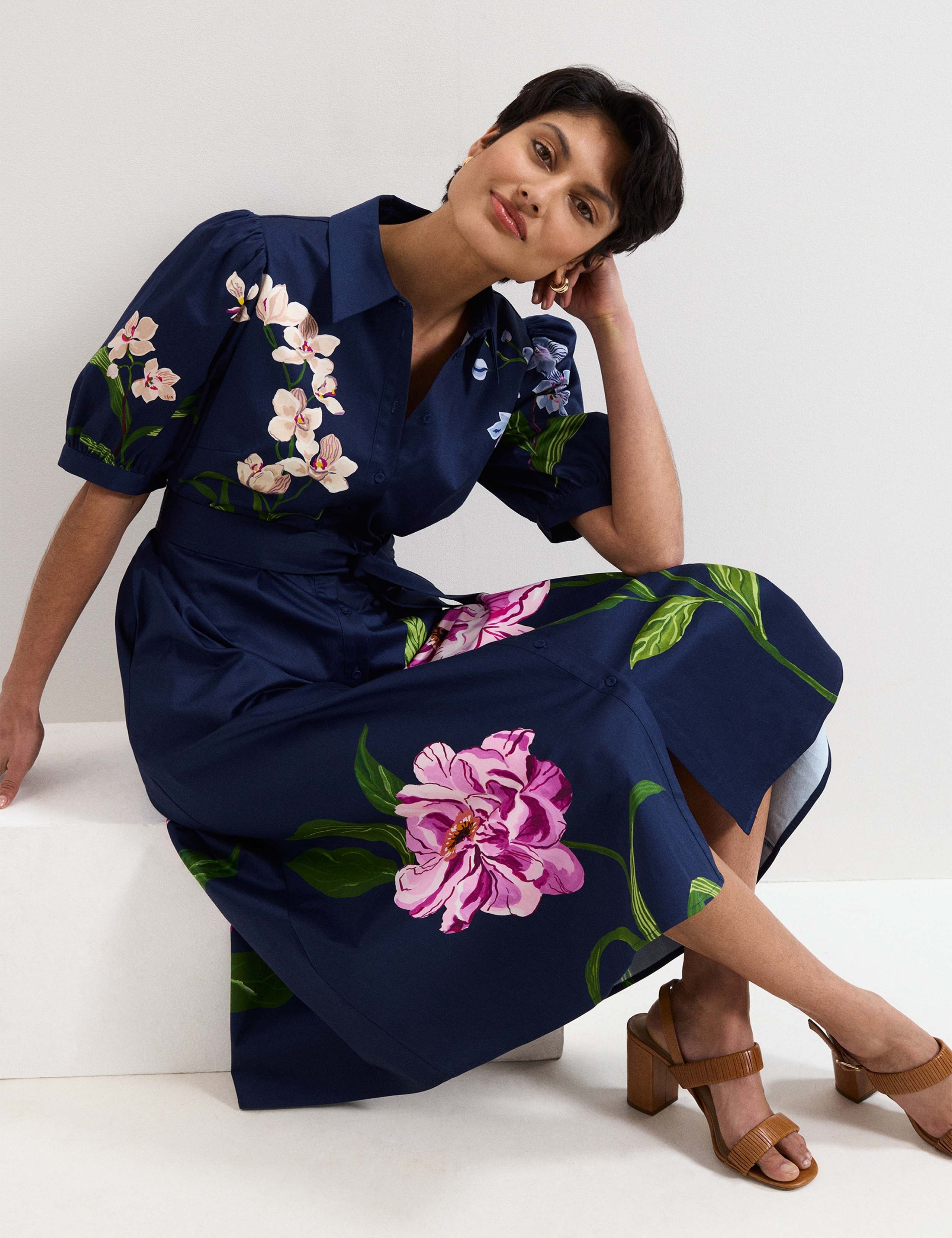 Cotton Rich Floral Midi Shirt Dress 3 of 7