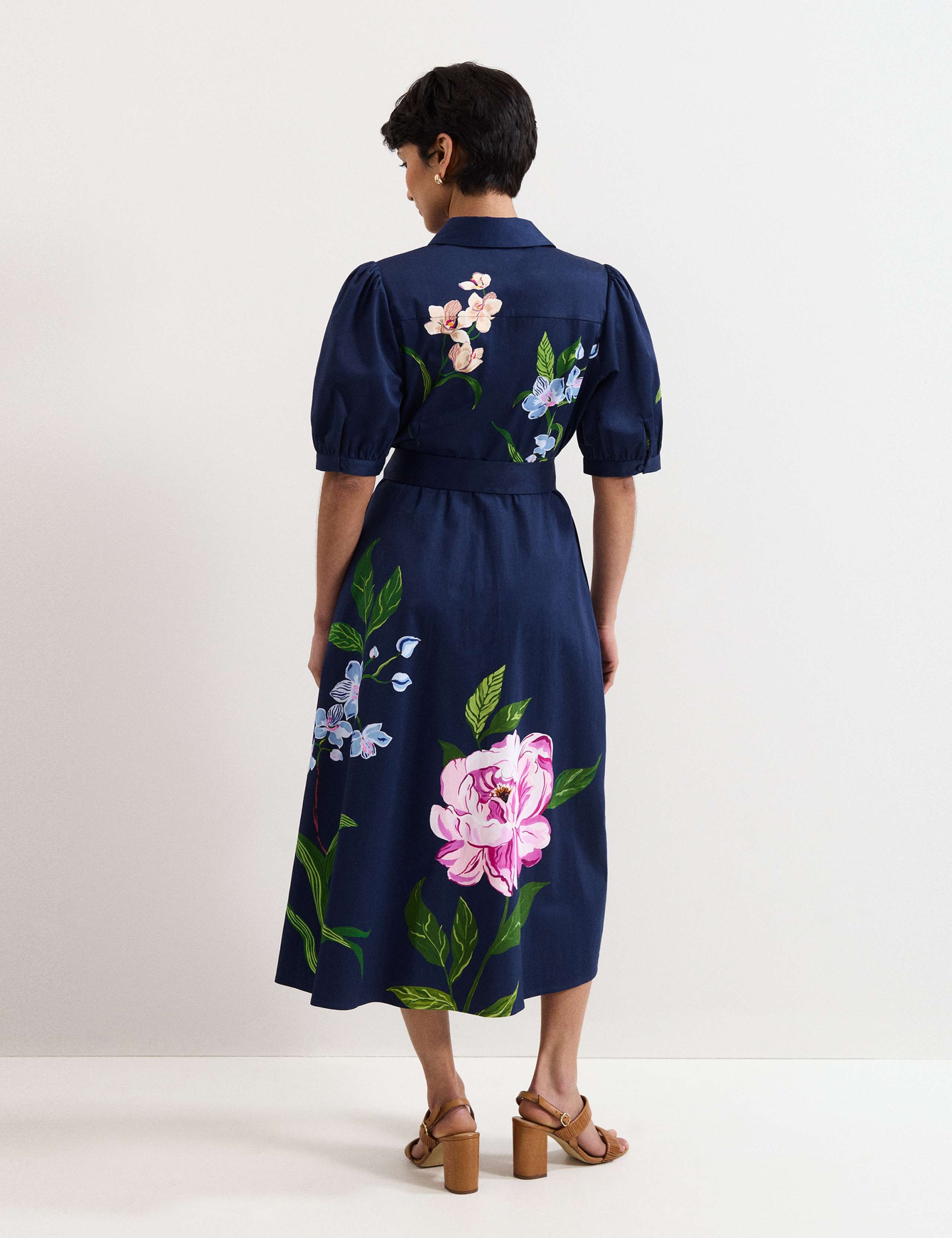 Cotton Rich Floral Midi Shirt Dress 4 of 7