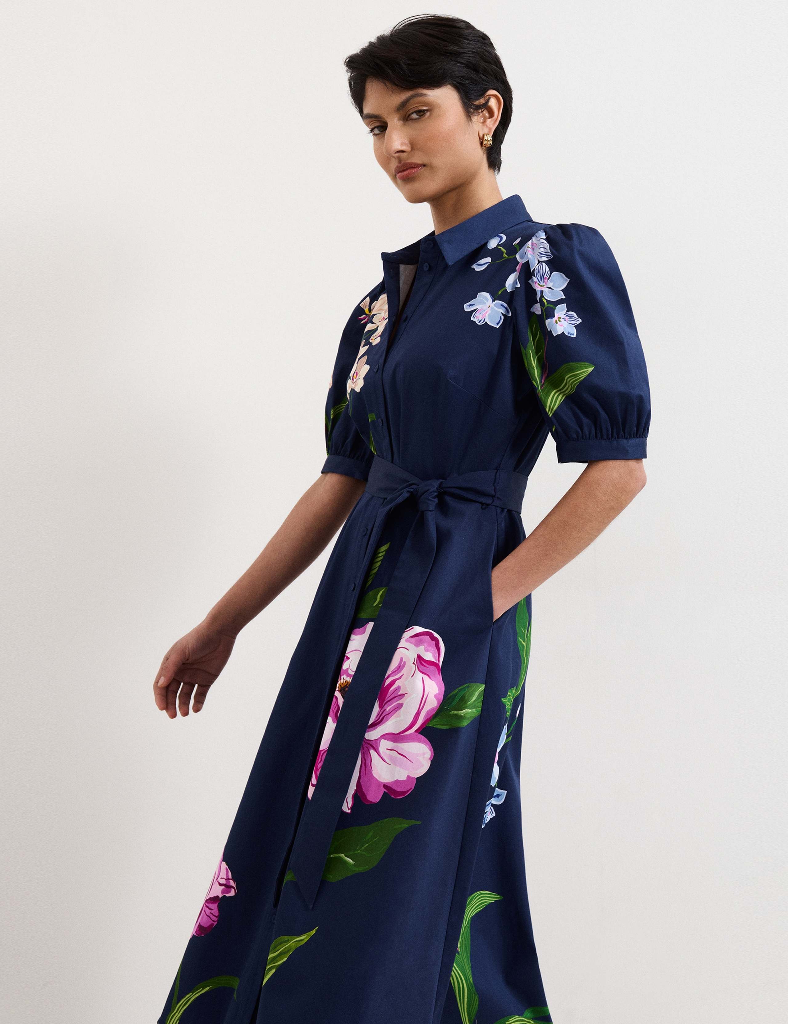 Cotton Rich Floral Midi Shirt Dress 5 of 7
