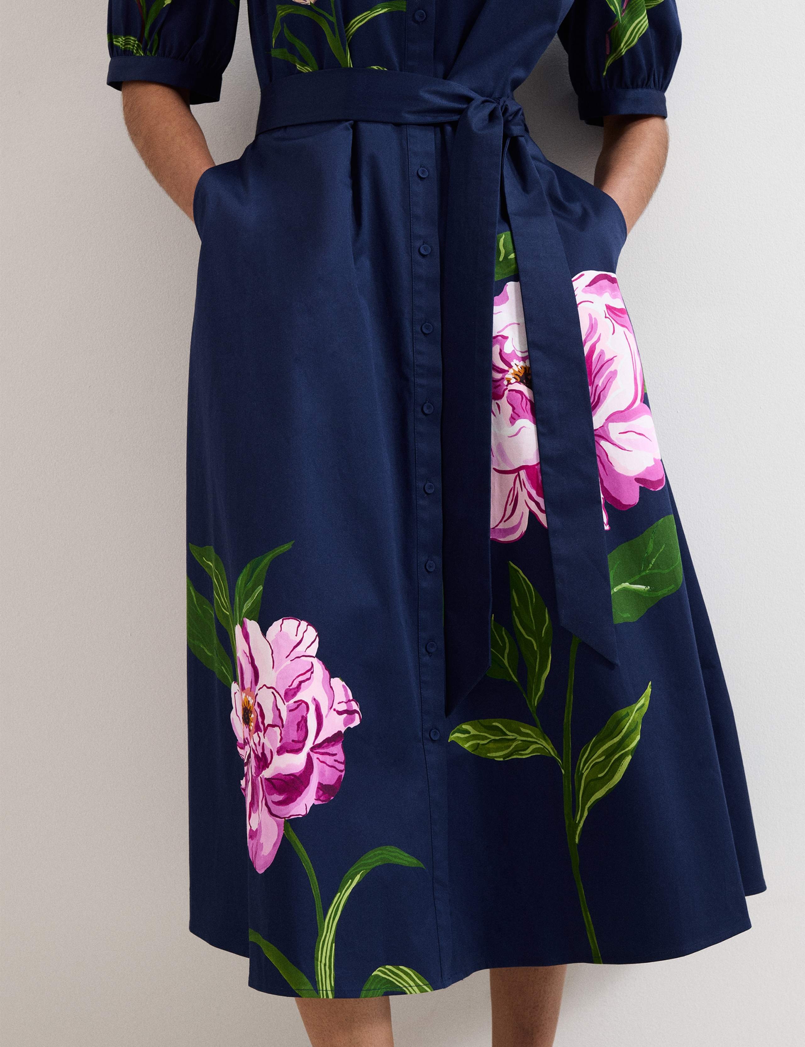 Cotton Rich Floral Midi Shirt Dress 7 of 7