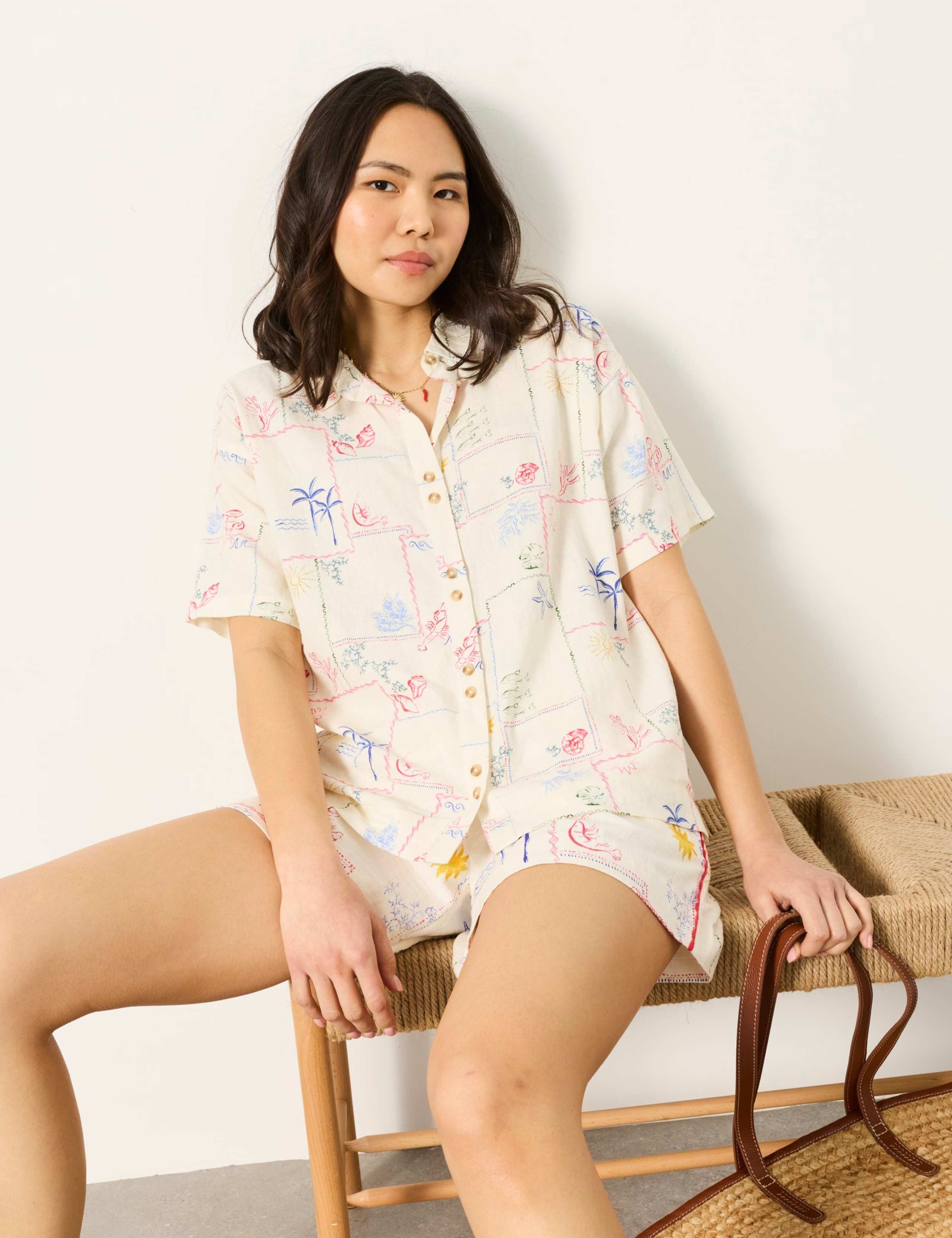 Linen Rich Postcard Print Collared Shirt 4 of 6