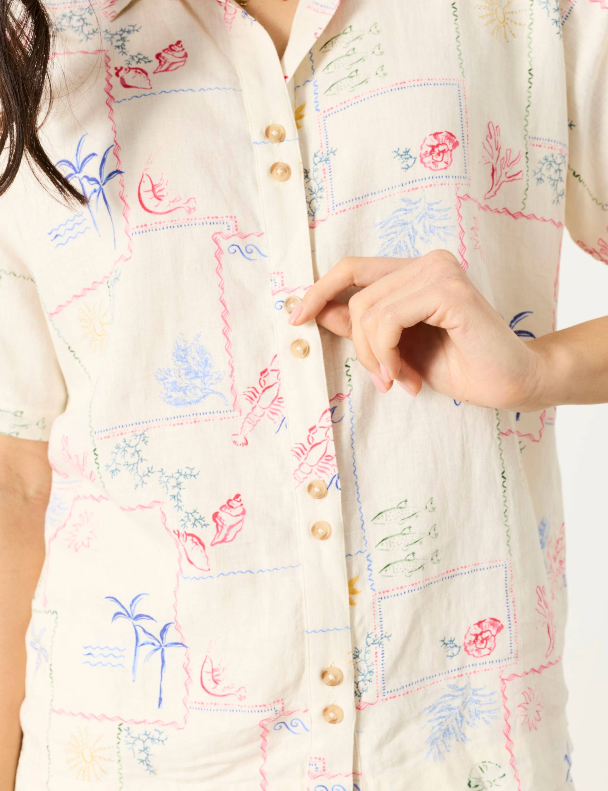 Linen Rich Postcard Print Collared Shirt 6 of 6