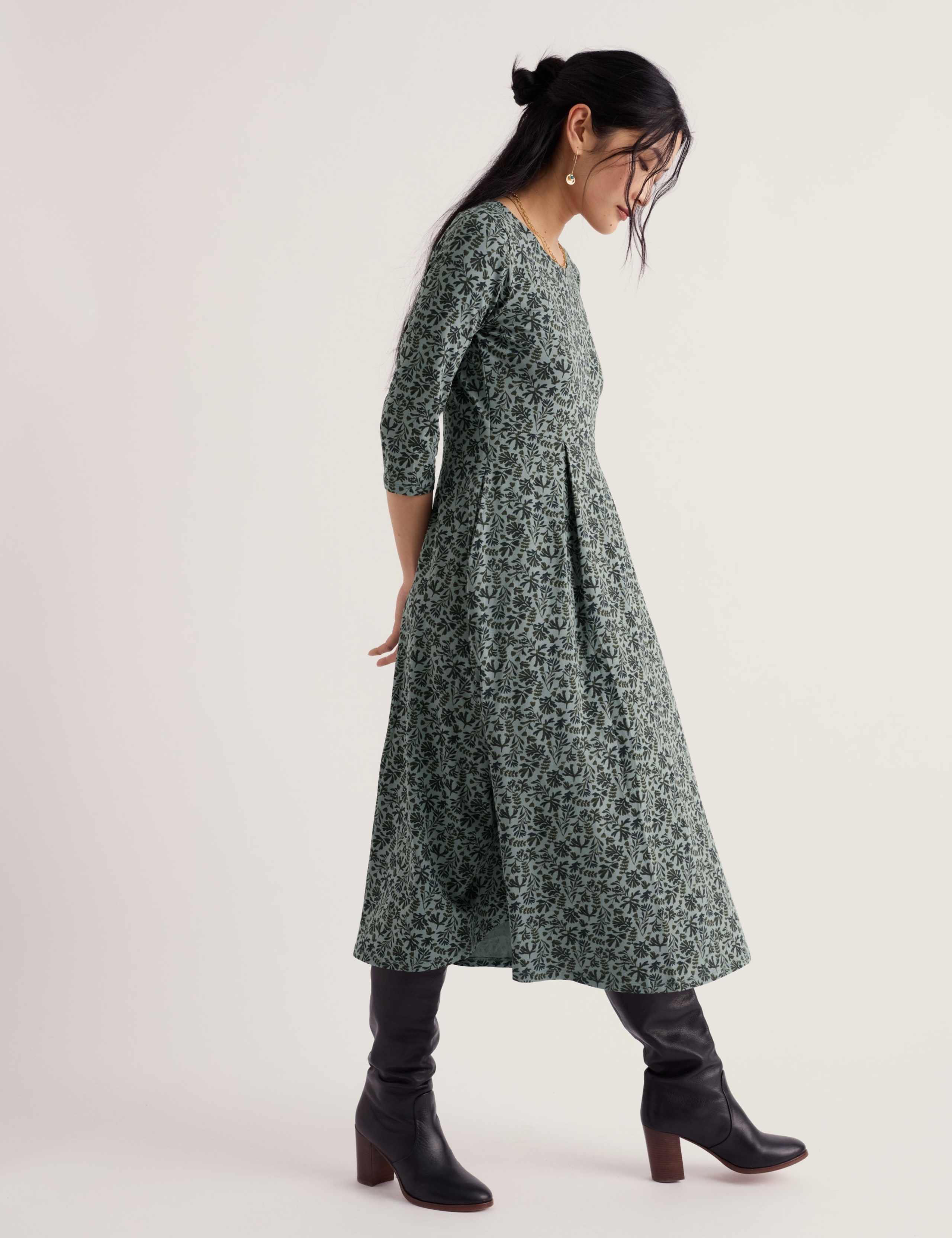 Cotton Rich Floral Midi Waisted Dress 3 of 5