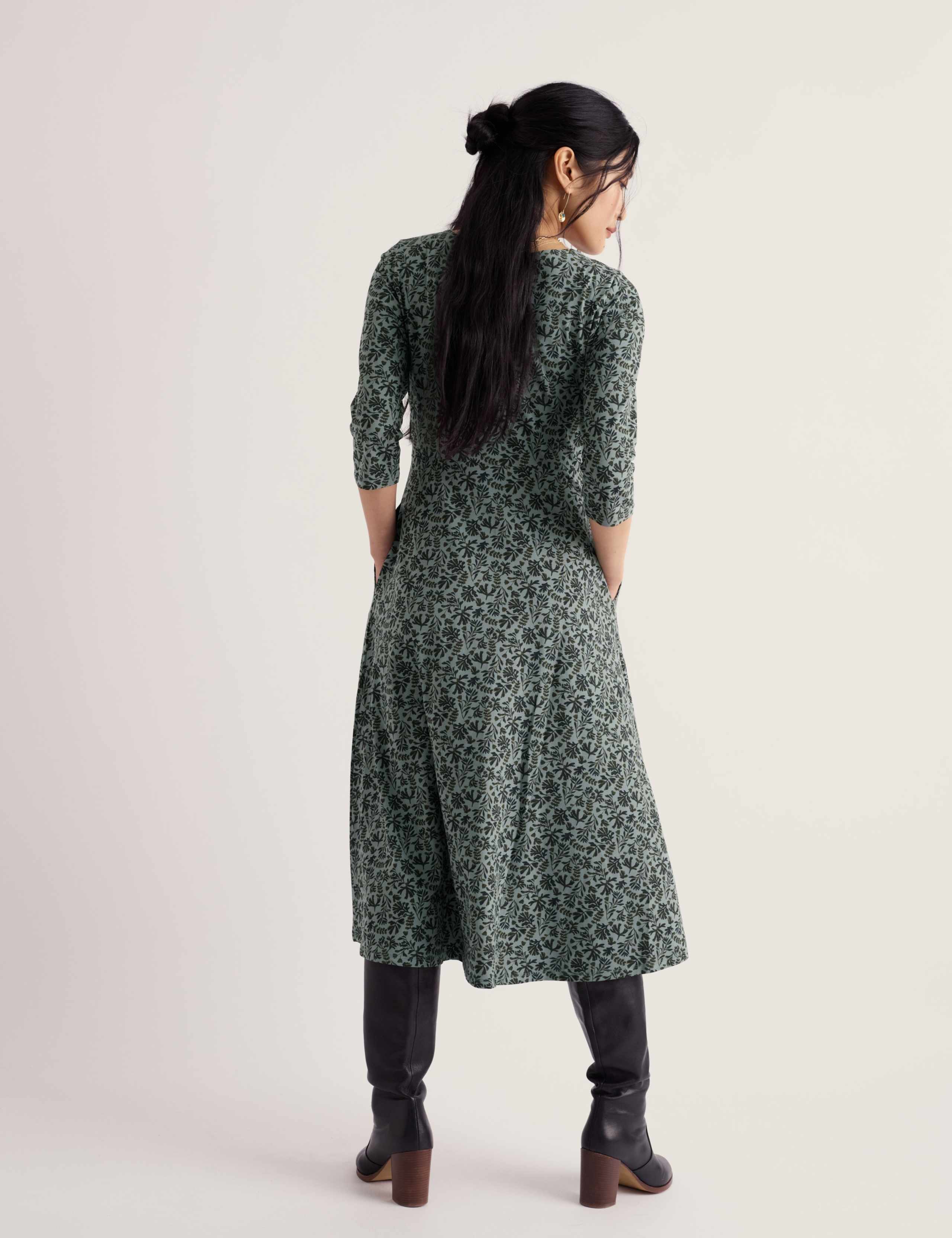 Cotton Rich Floral Midi Waisted Dress 4 of 5