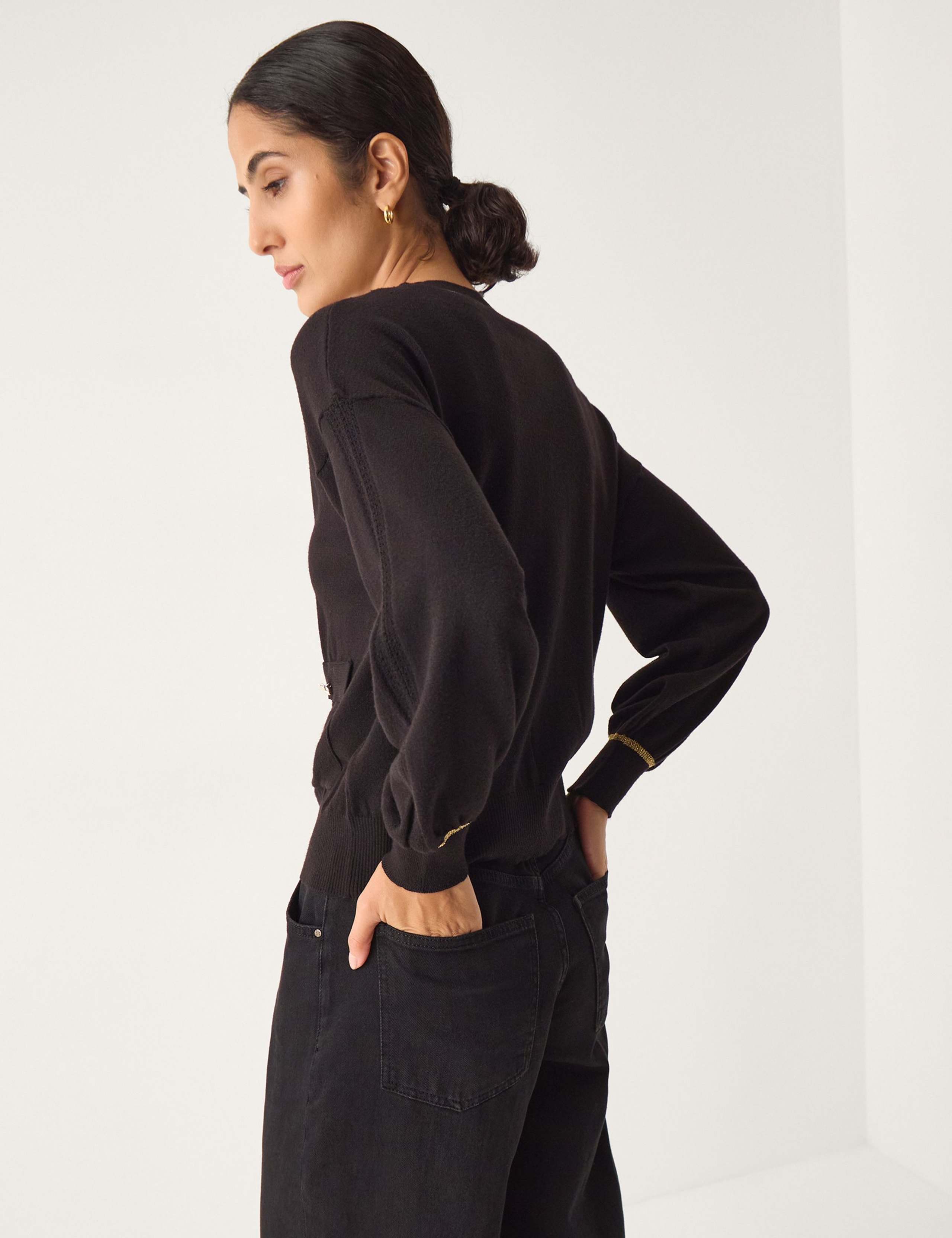 Metallic Trim Zip Up Bomber Cardigan 3 of 4