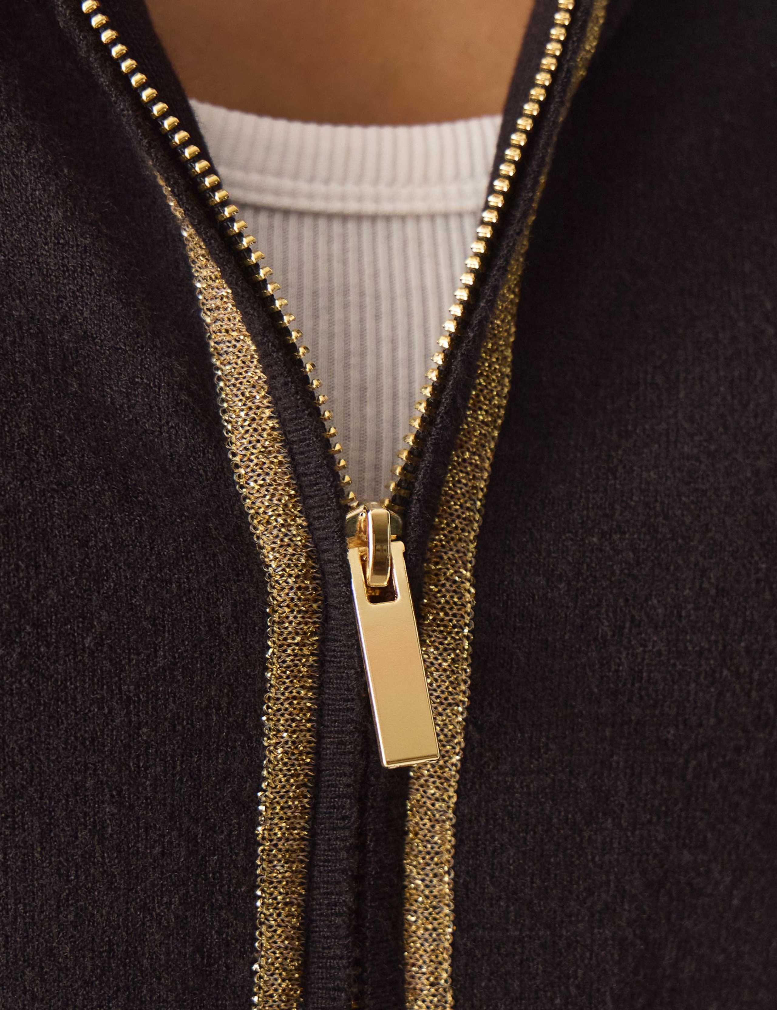 Metallic Trim Zip Up Bomber Cardigan 4 of 4