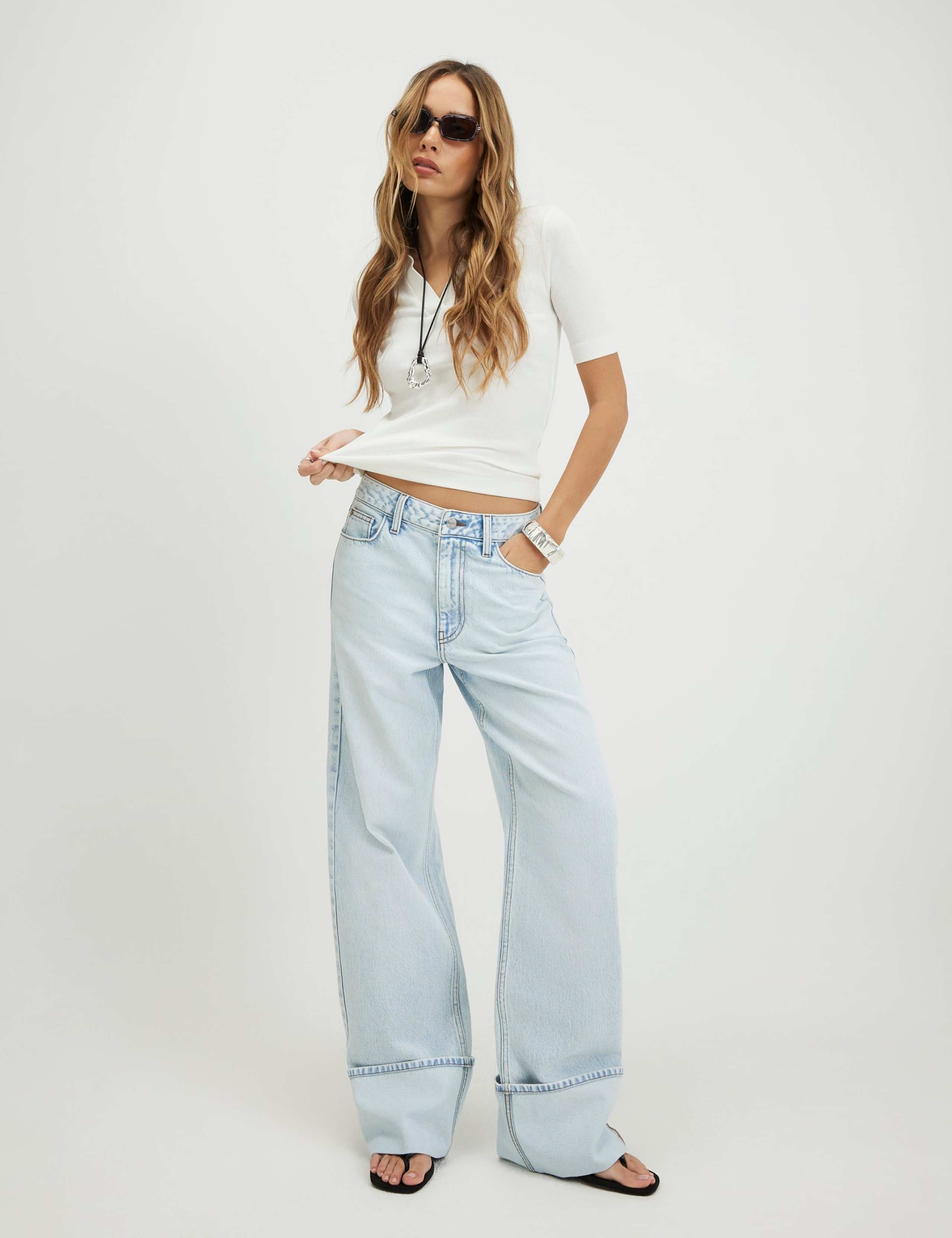 High Waisted Straight Leg Turn Up Jeans 1 of 4