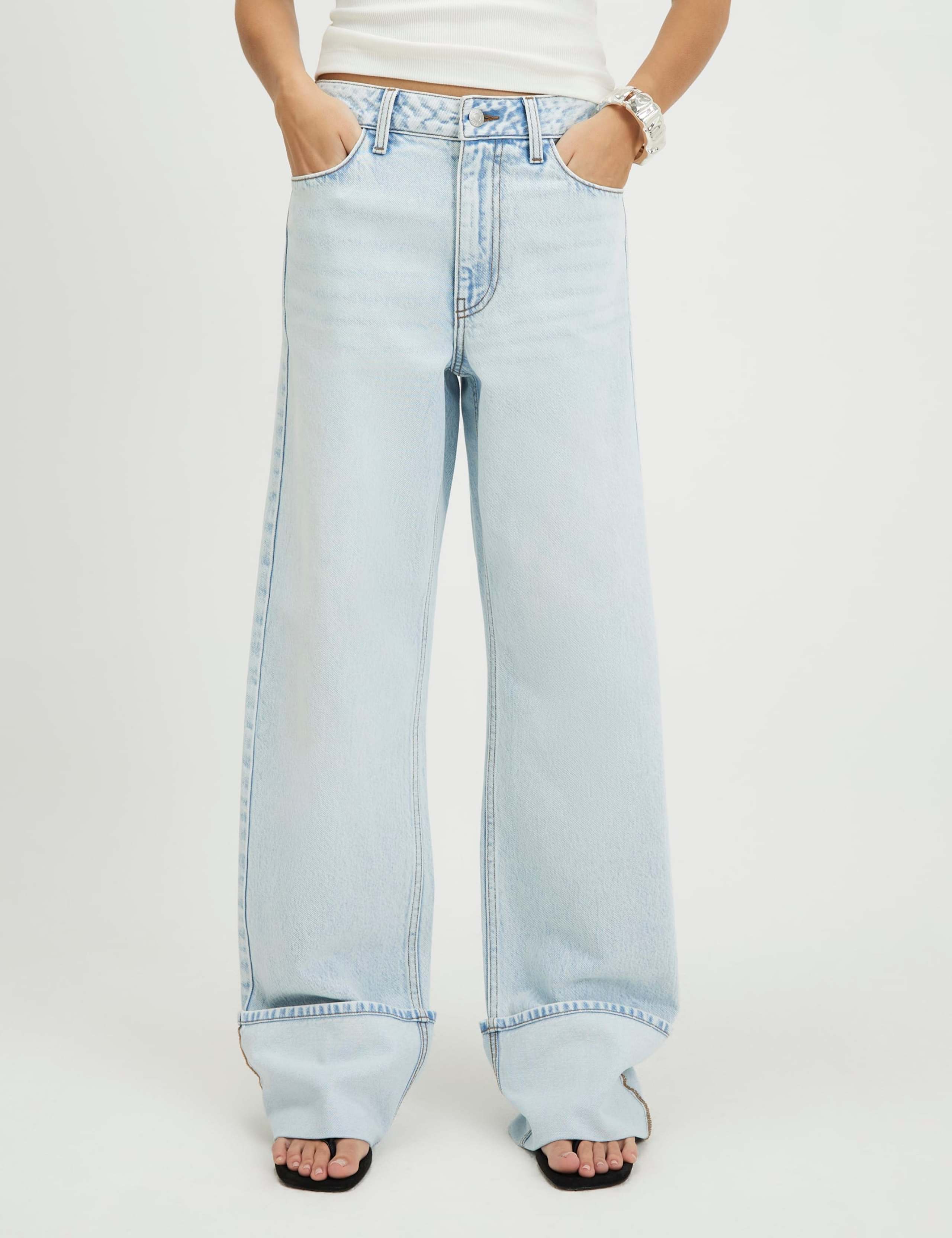 High Waisted Straight Leg Turn Up Jeans 2 of 4