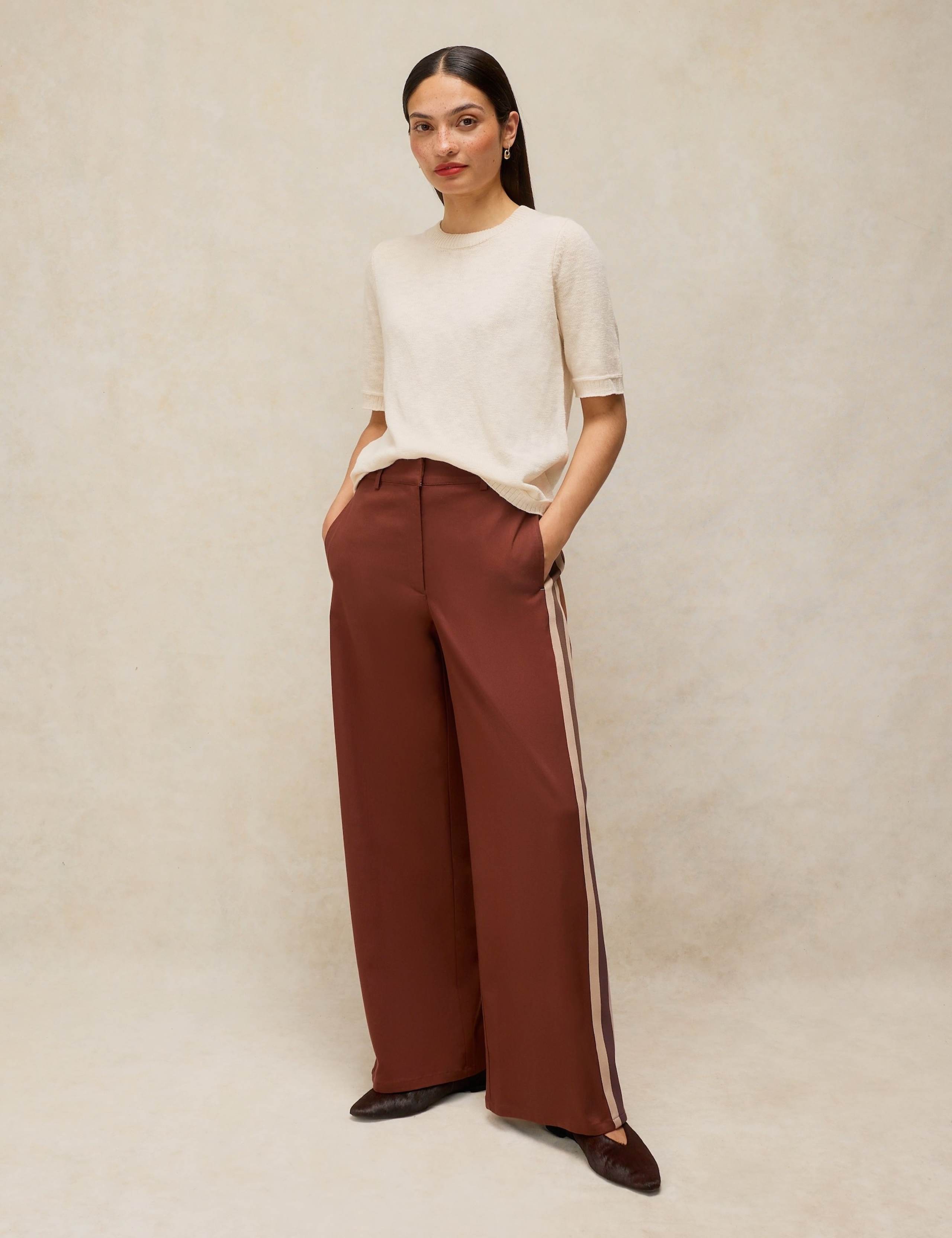 Lyocell Rich Side Stripe Wide Leg Trousers 1 of 5