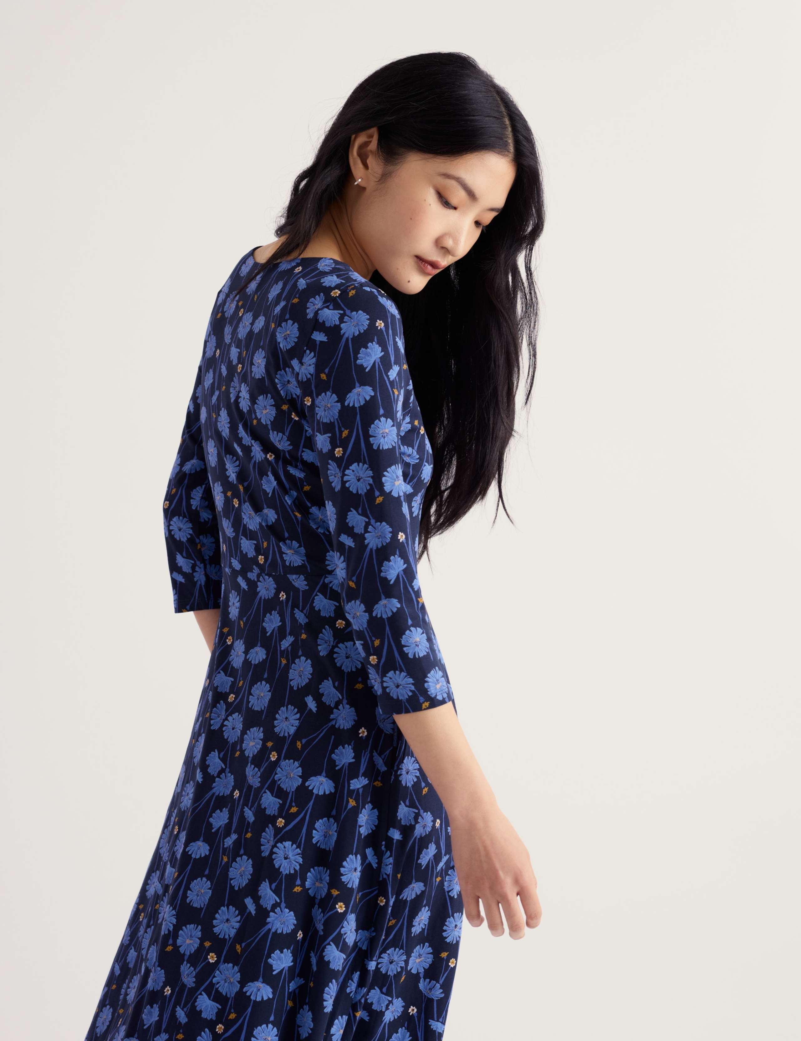 Cotton Rich Floral Midi Waisted Dress 3 of 5
