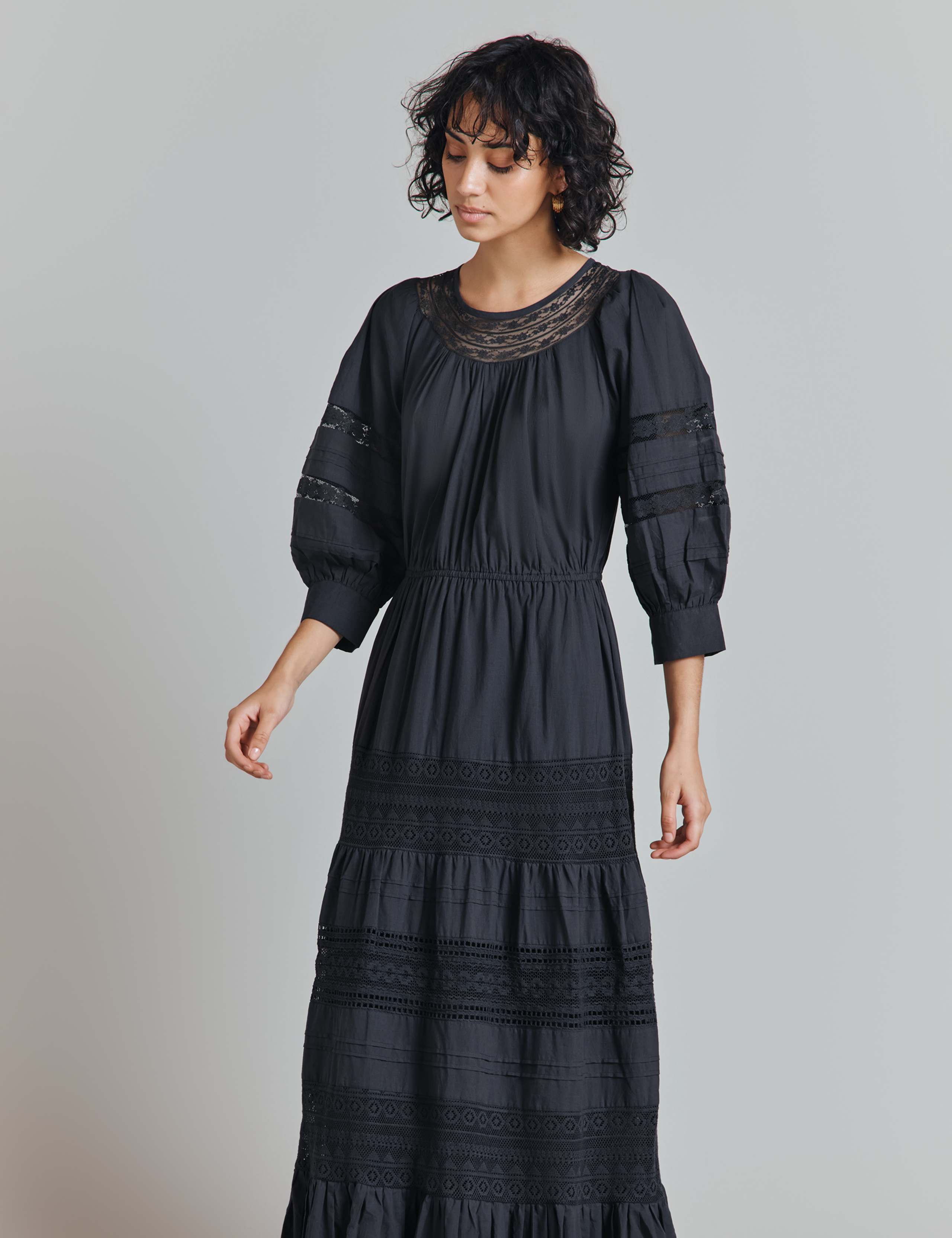 Pure Cotton Embroidered Midi Tiered Dress 2 of 4