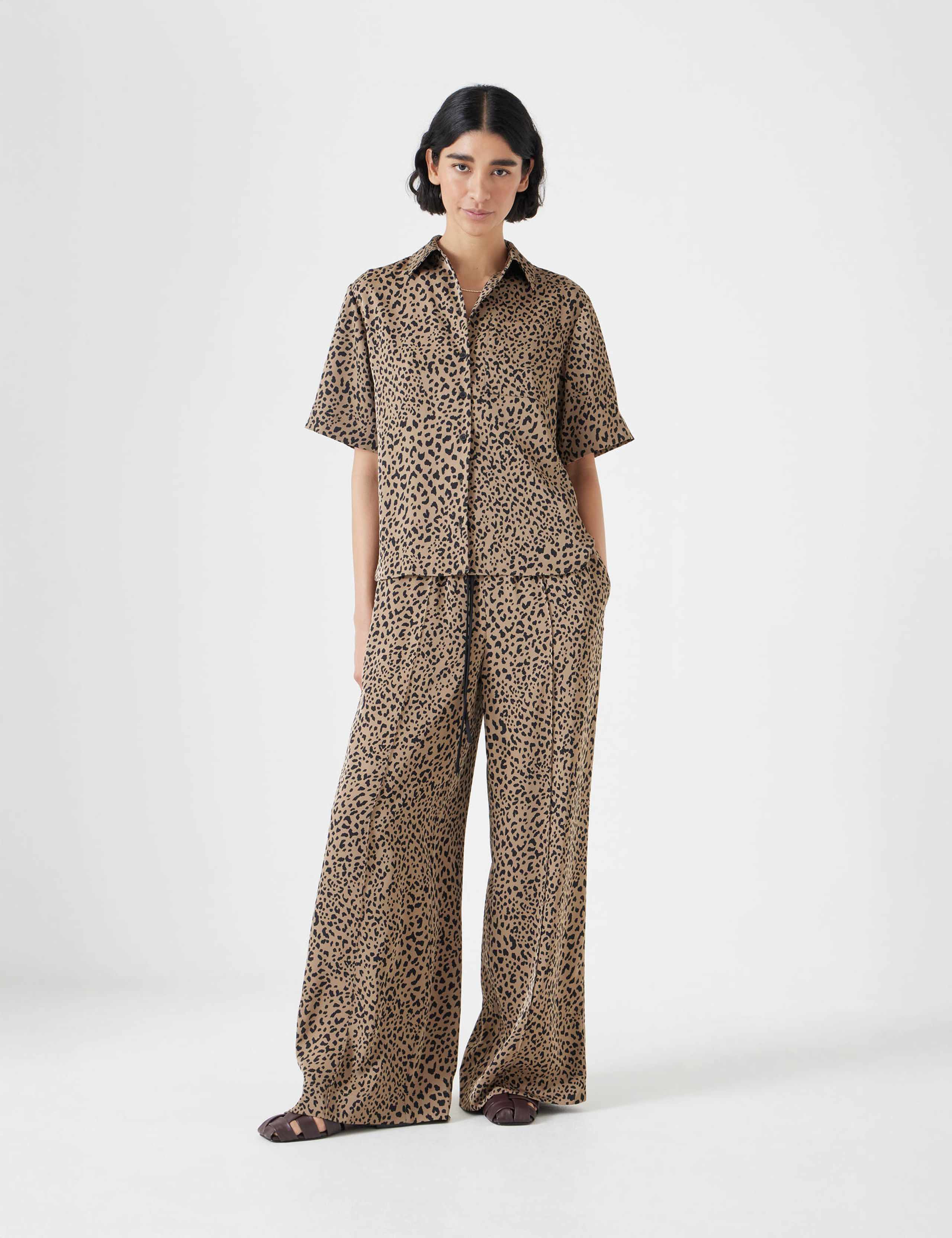 Satin Animal Print Collared Relaxed Shirt 3 of 4