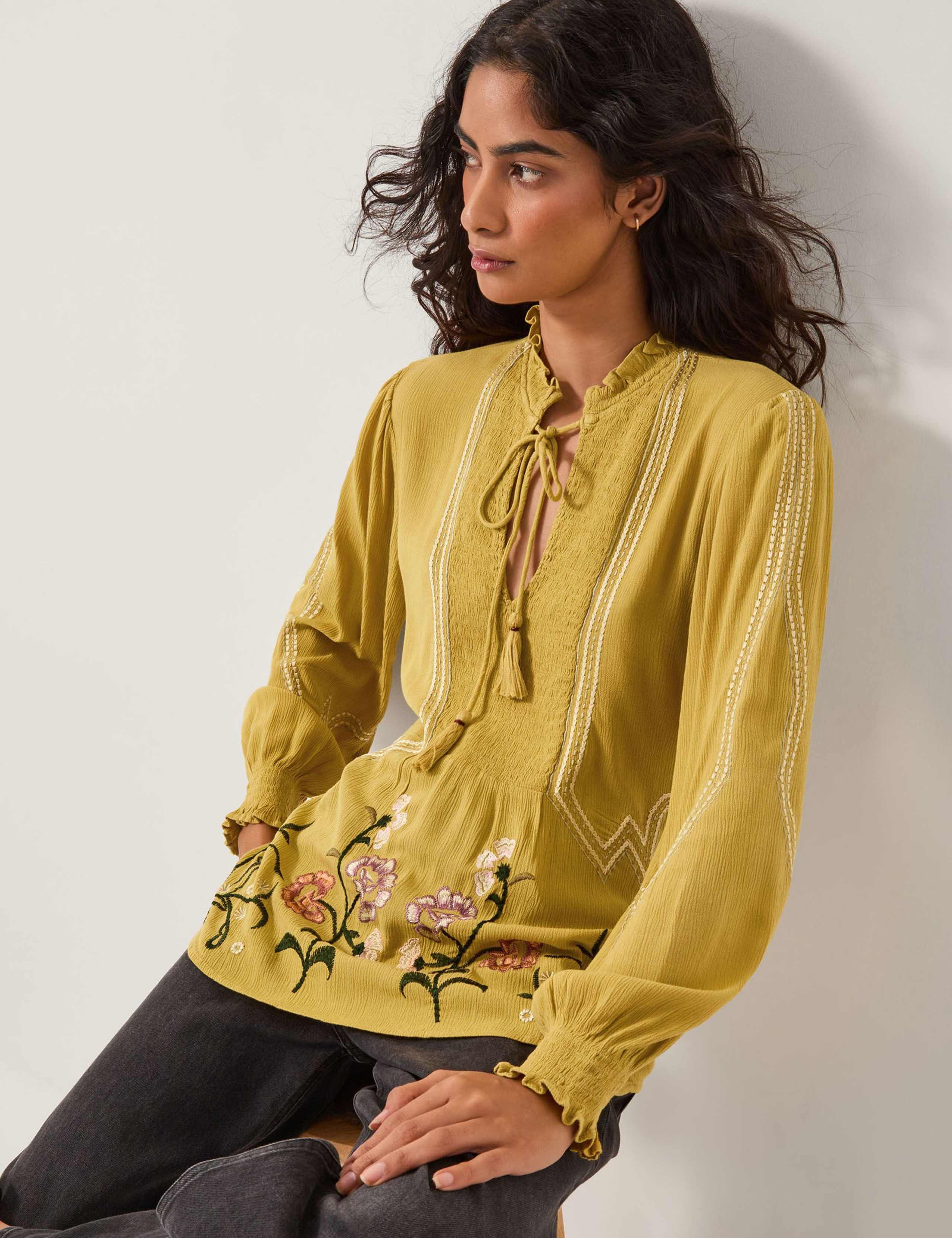 Floral Embroidered Tie Neck Top 3 of 5