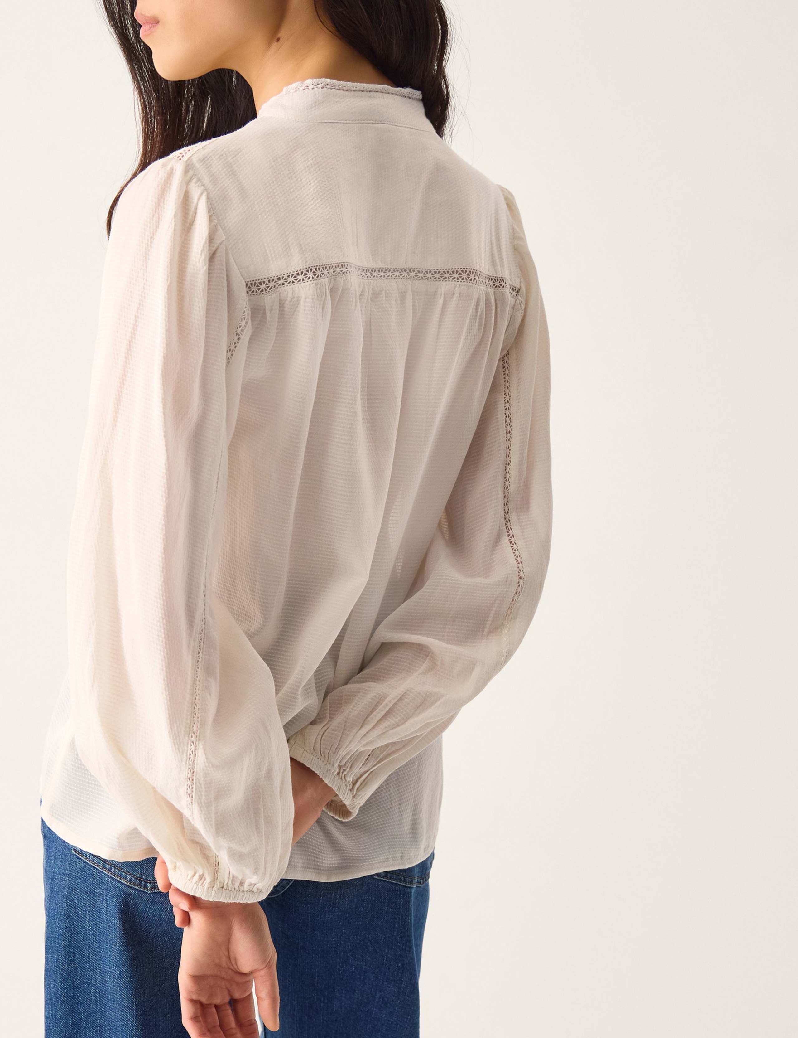 Cotton Blend Lace Round Neck Shirt 2 of 3