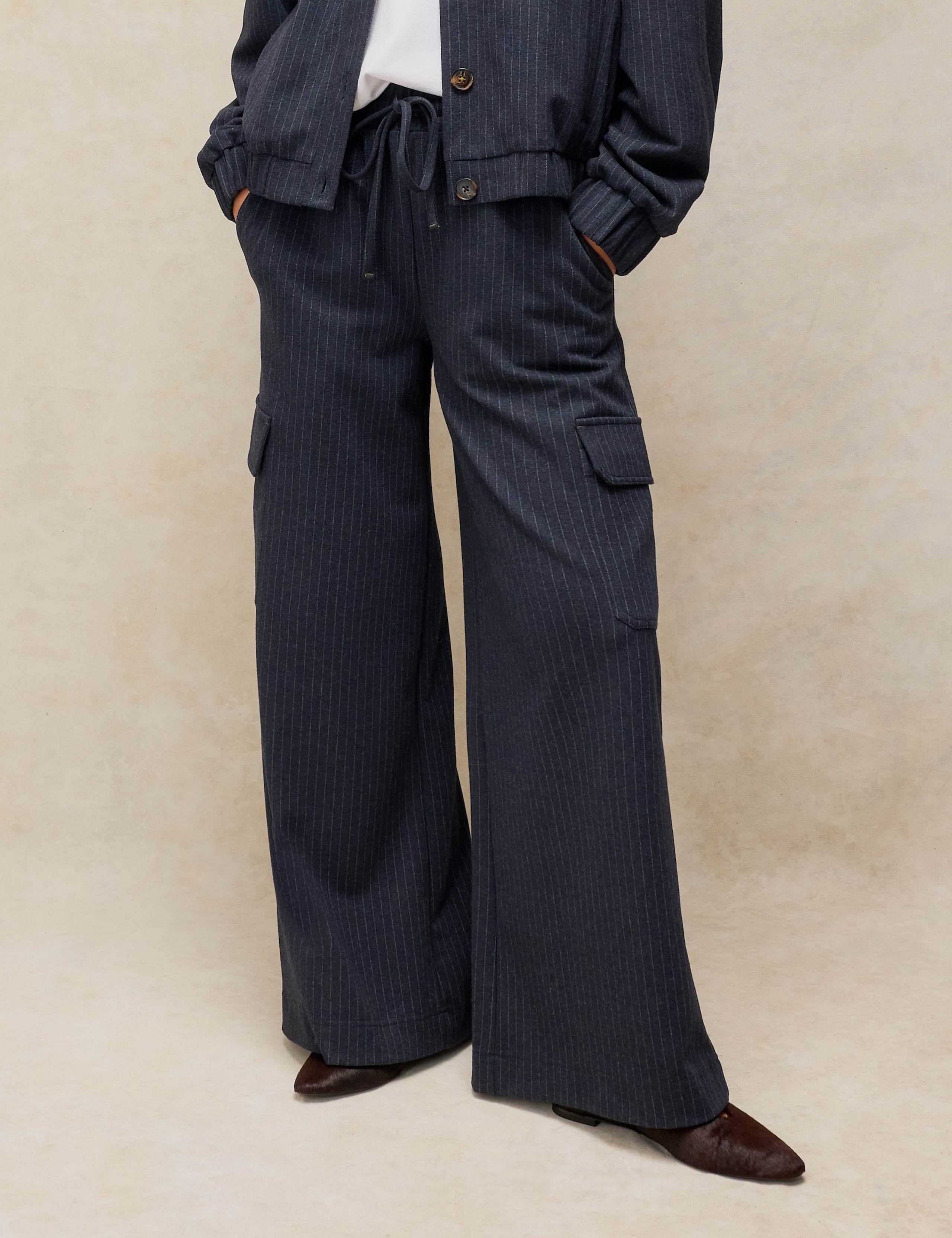 Striped Drawstring Wide Leg Trousers 1 of 6