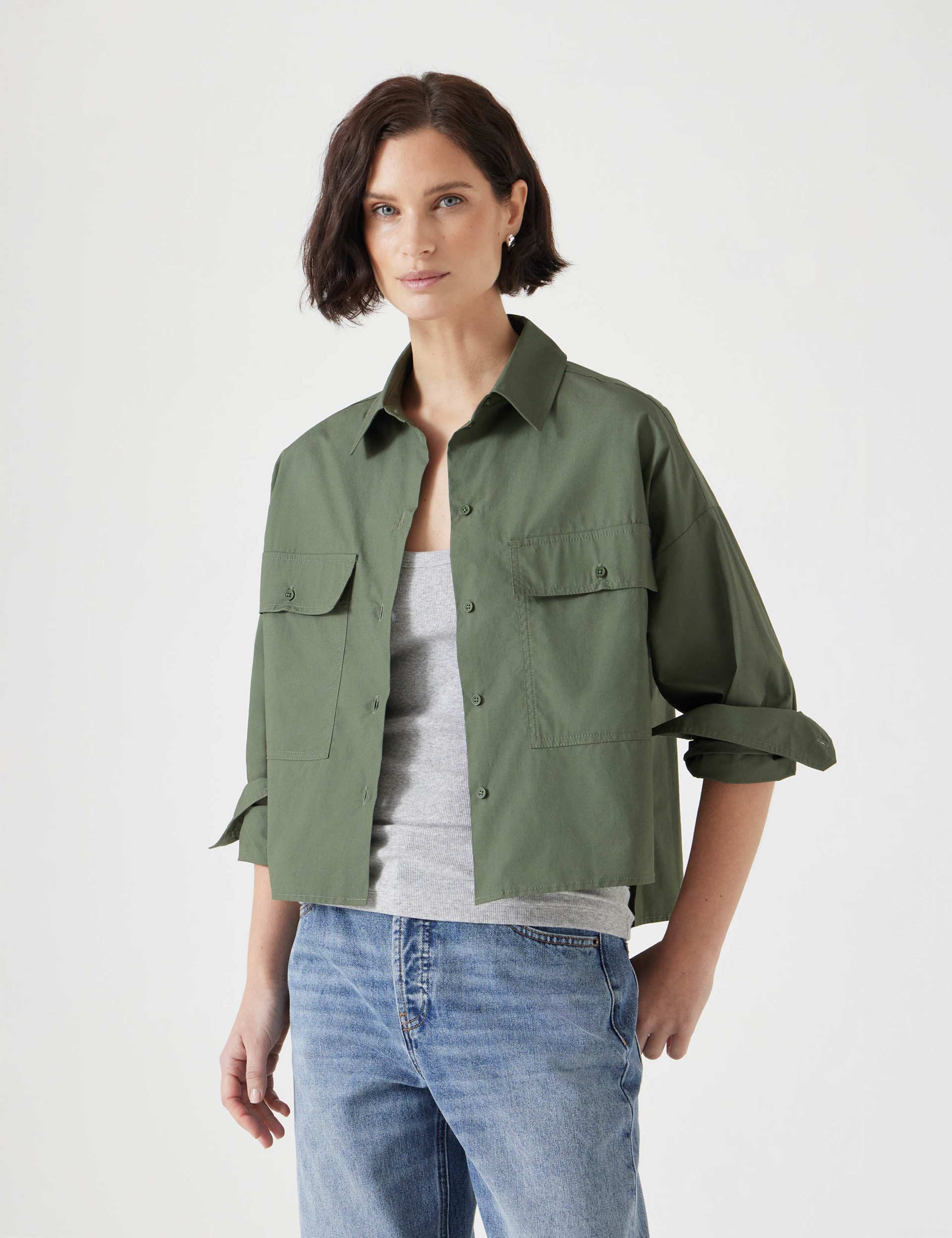 Pure Cotton Oversized Cropped Utility Shirt 1 of 5