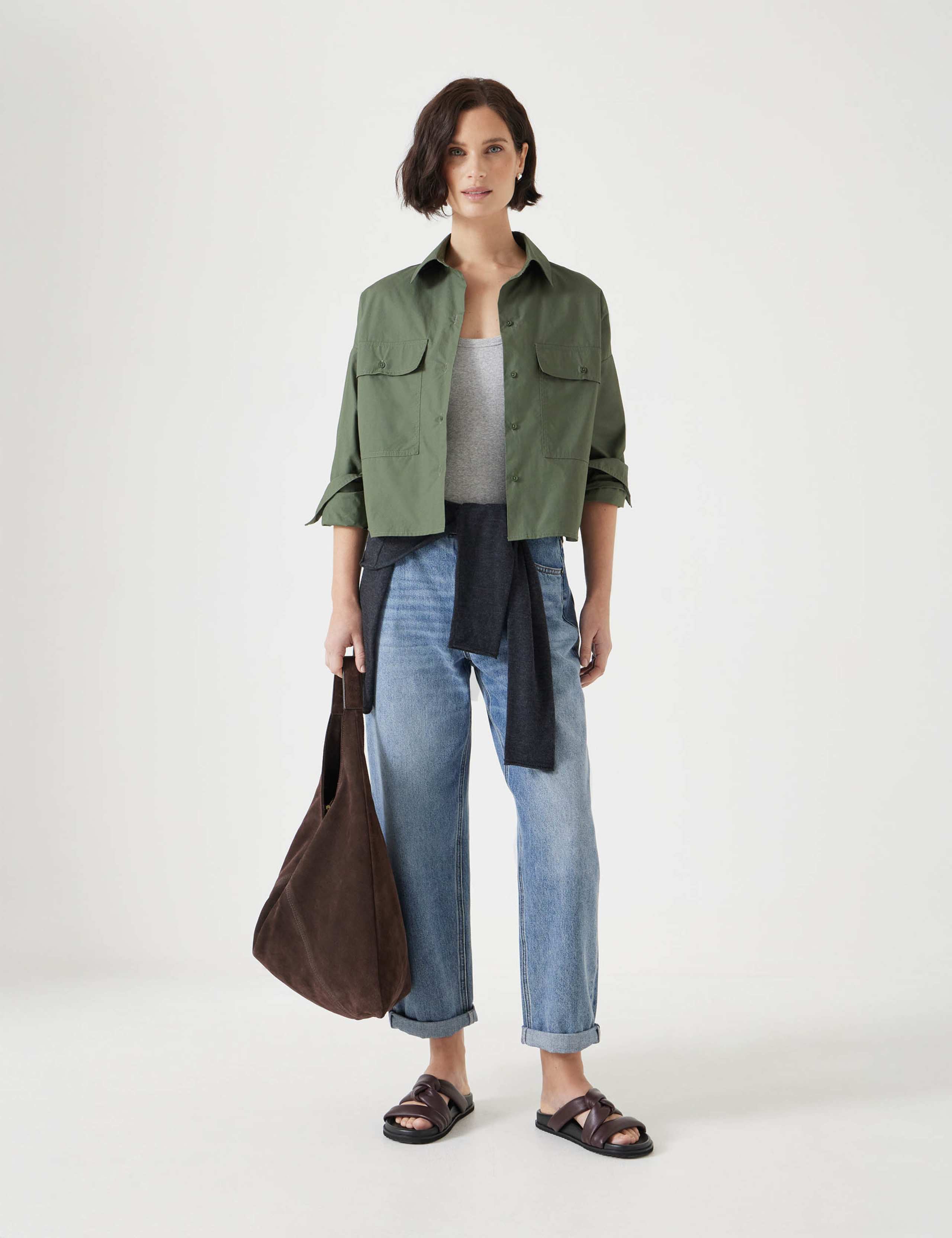 Pure Cotton Oversized Cropped Utility Shirt 4 of 5