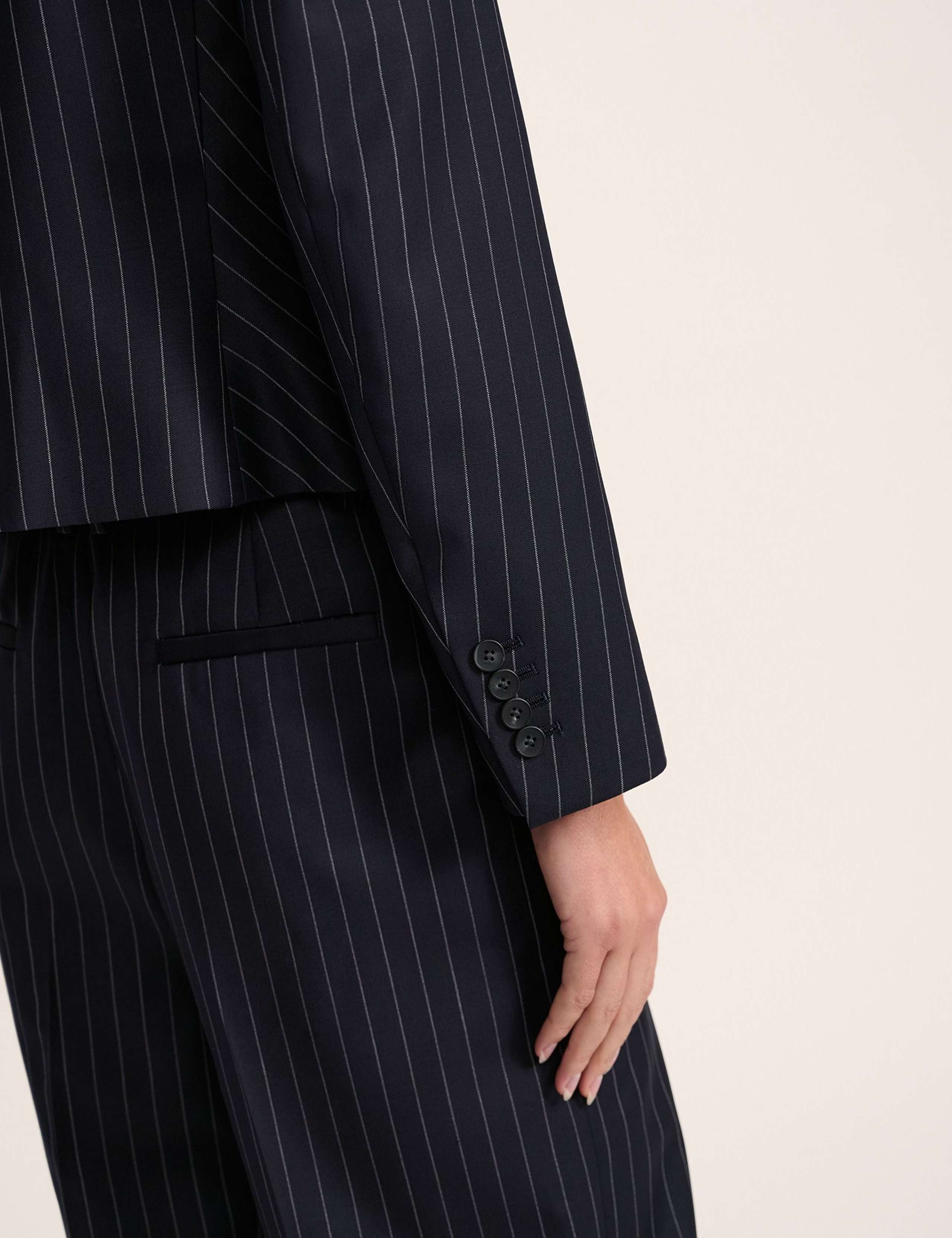 Wool Blend Tailored Pinstripe Cropped Blazer 4 of 5