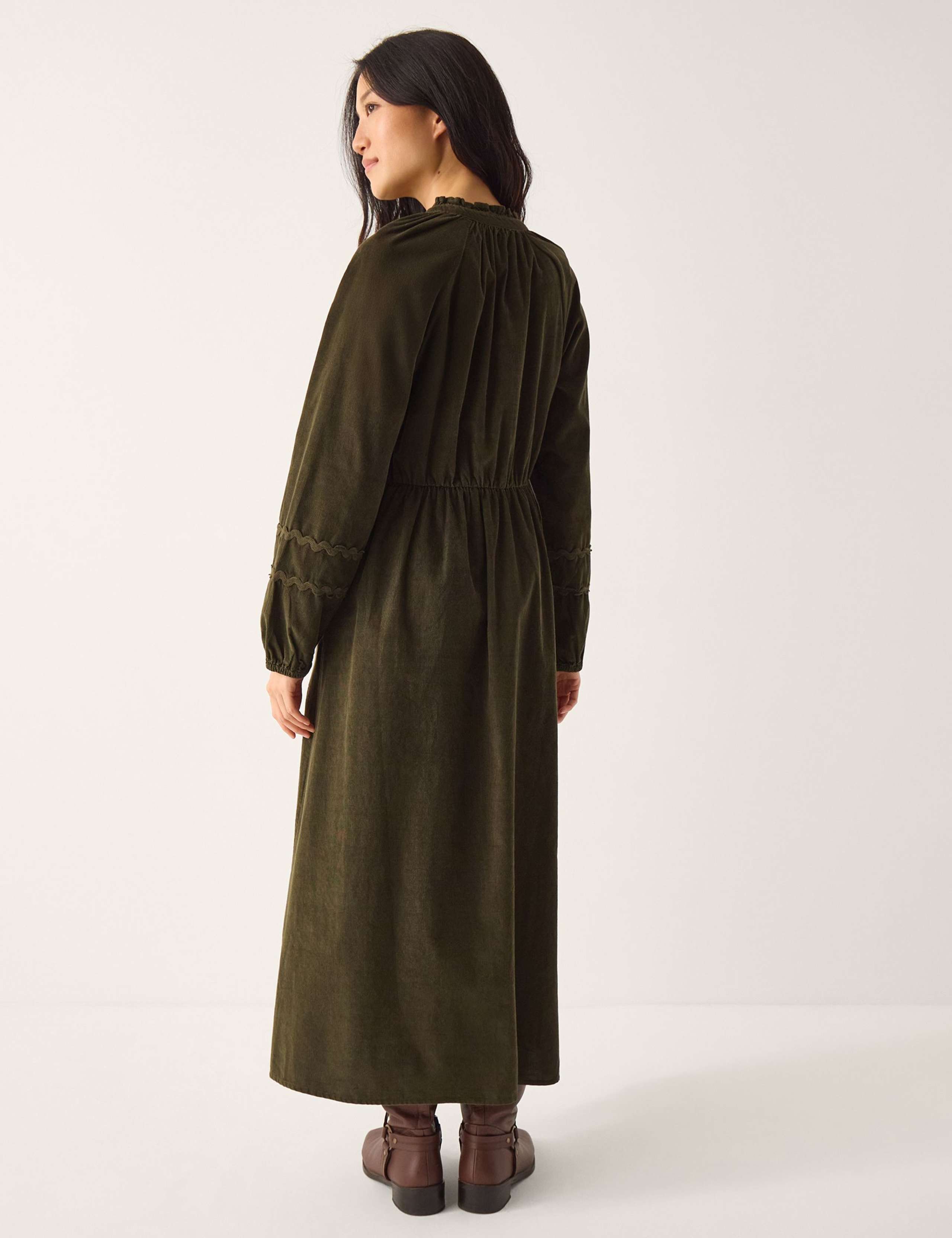 Cord V-Neck Midi Waisted Dress 2 of 4