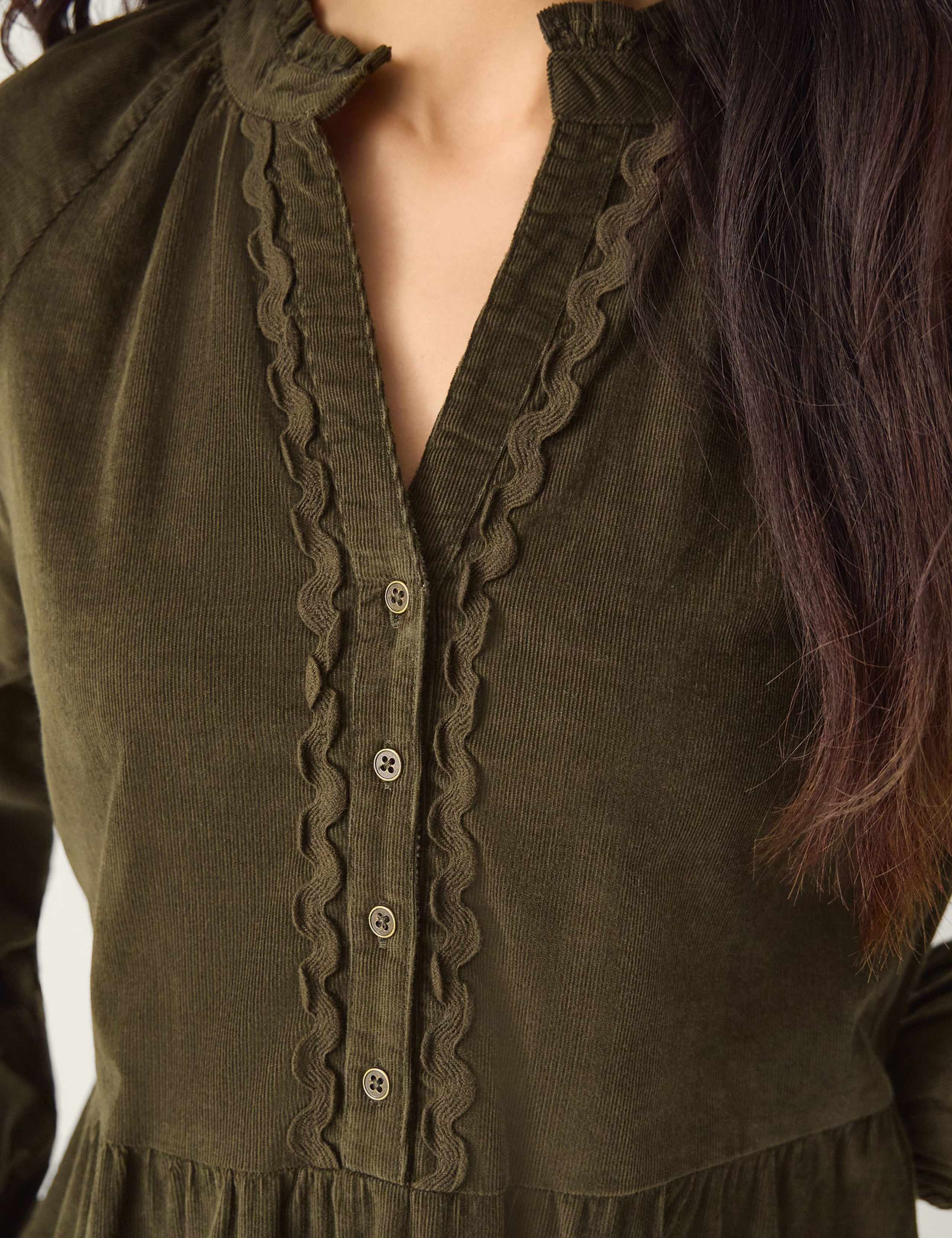 Cord V-Neck Midi Waisted Dress 4 of 4