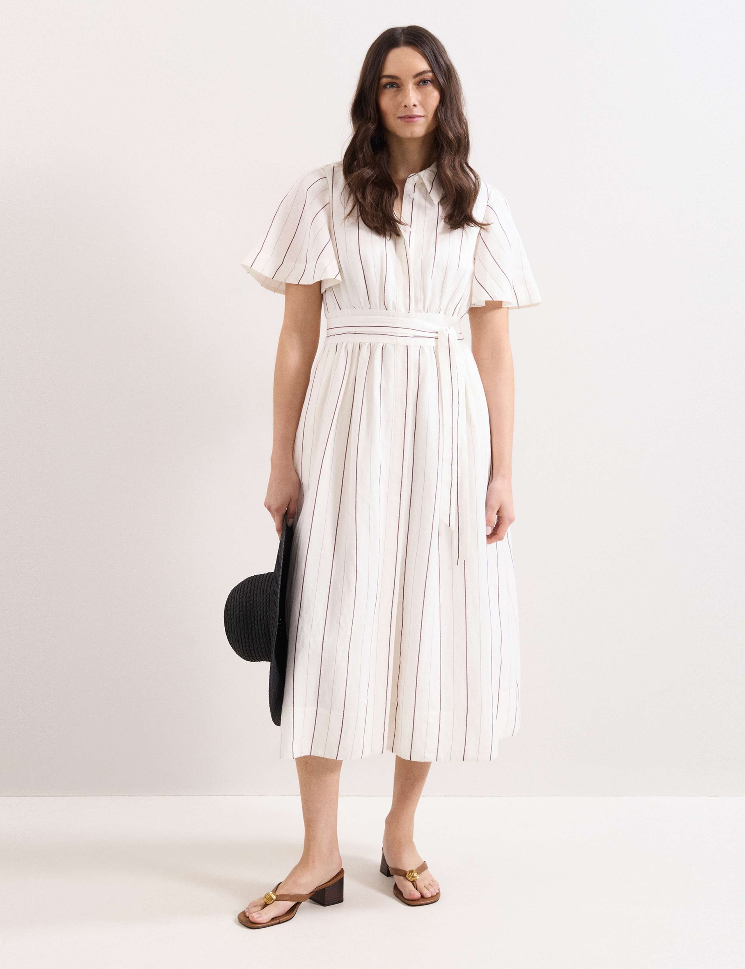 Linen Blend Striped Midi Shirt Dress 1 of 6