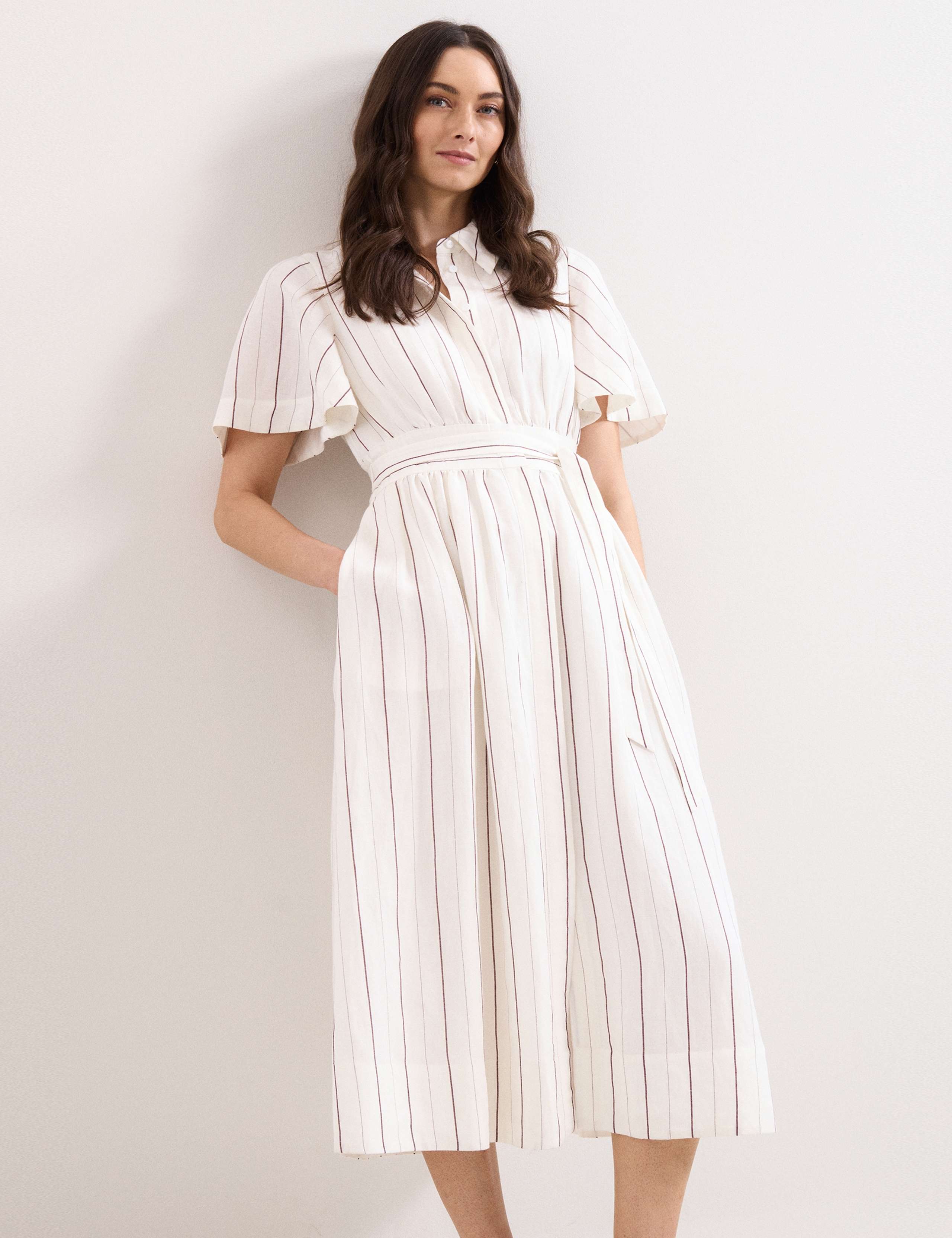 Linen Blend Striped Midi Shirt Dress 2 of 6